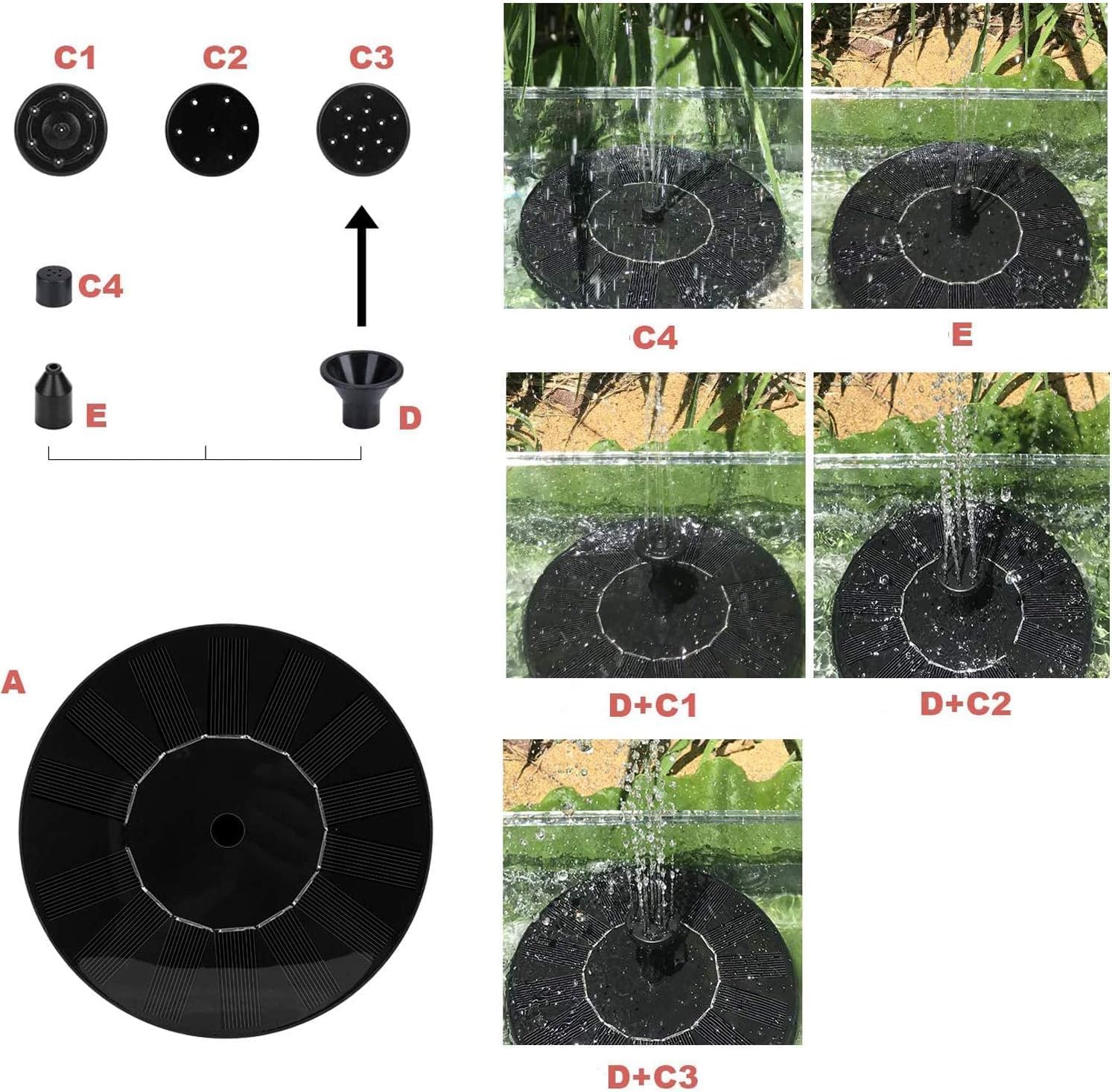 Detalle de Solar Springbrunnen – Solar Teichpumpe mit 5 Effekte, 6 Sprühmustern und 40–70 cm Spritzhöhe