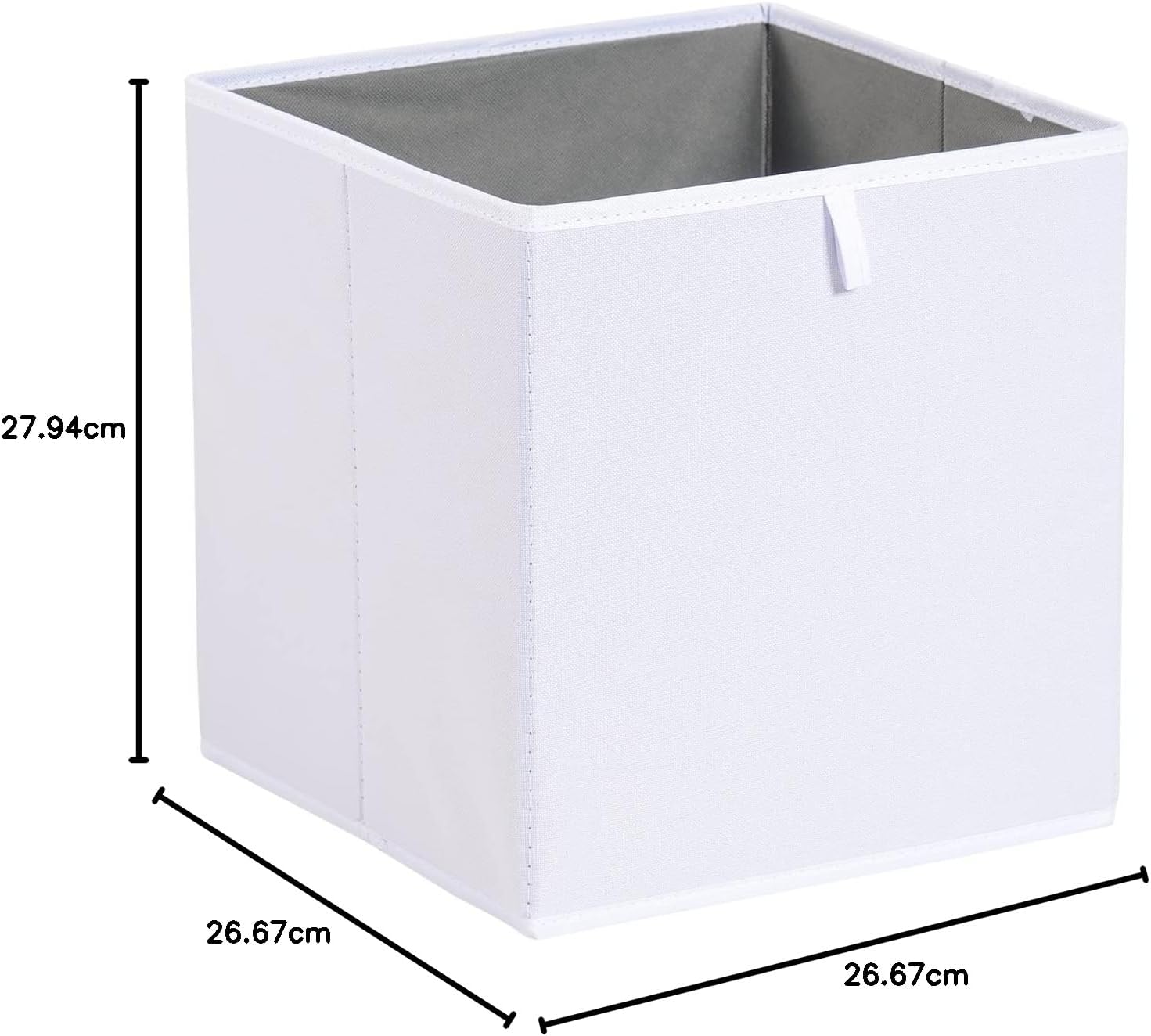 Detalle de Amazon Basics zusammenklappbare Aufbewahrungswürfel aus Stoff – 6er-Pack, Weiß, 26,7 × 26,7 × 28 cm