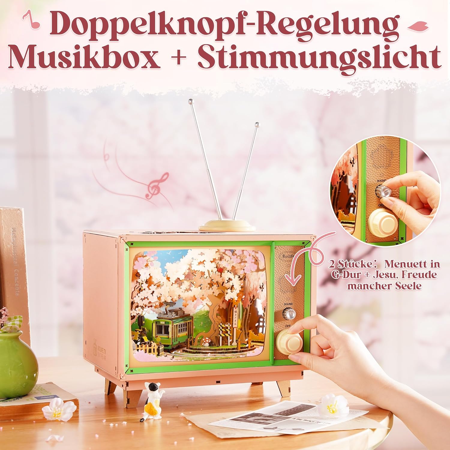 Thumbnail 2 de Rolife 3D Puzzle „Sakura Tram“: Holzbausatz mit beweglichem Tram & LED für Erwachsene