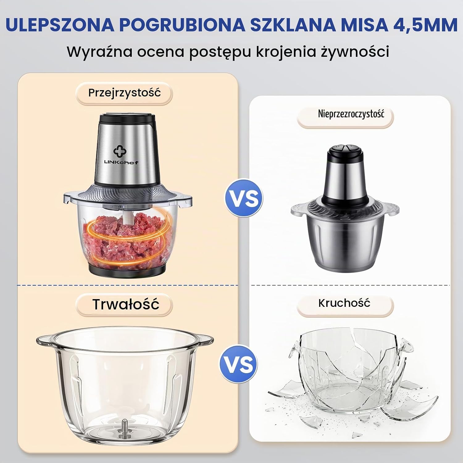Detalle 1 de LINKChef LB7031 elektryczny rozdrabniacz 1,5 l, szklana misa, 2 prędkości
