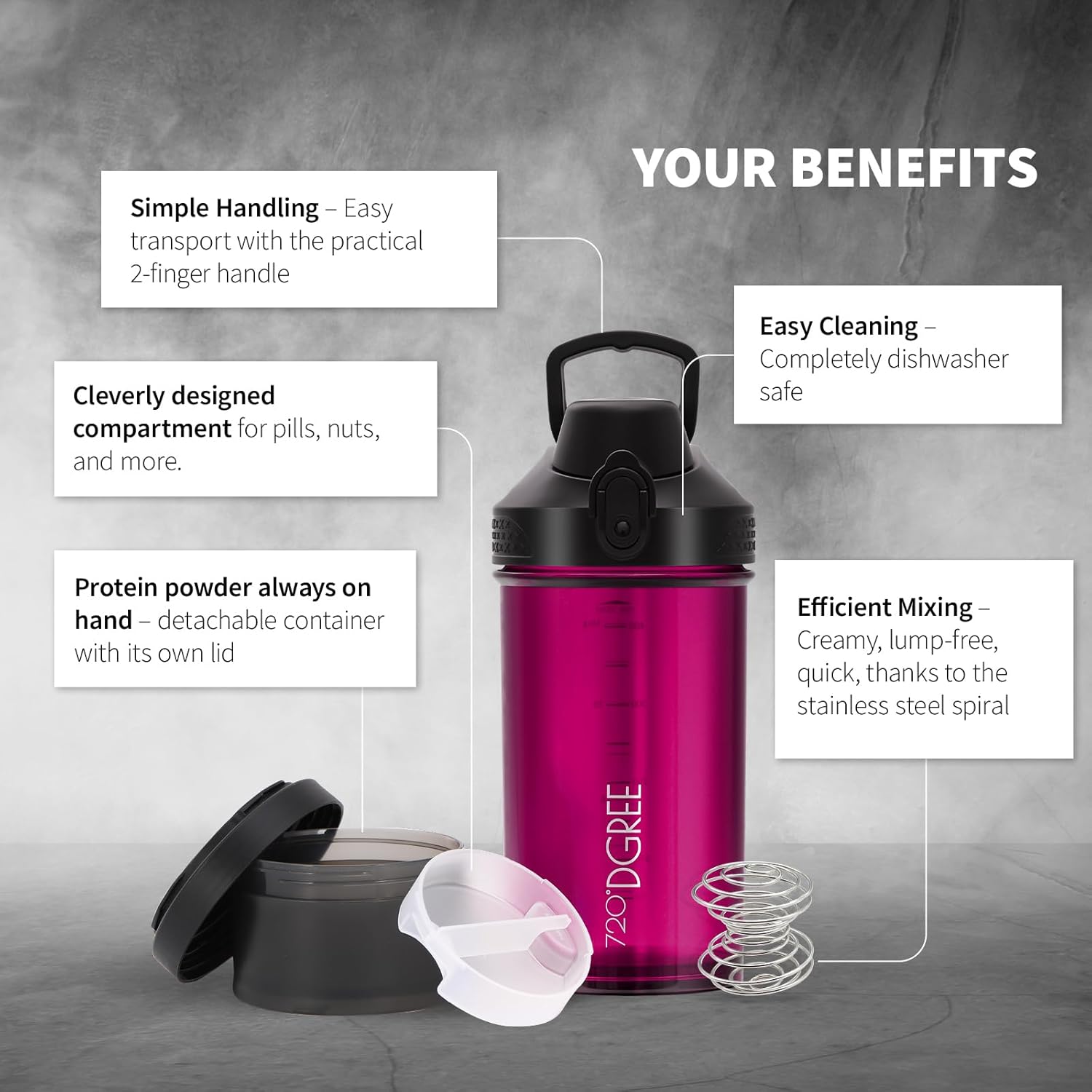 Thumbnail 2 de 720°DGREE uberShaker Protéiné 550 ml avec compartiment poudre – gobelet shaker étanche sans BPA