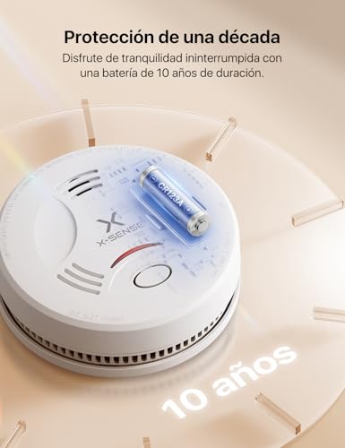Detalle de X-Sense SD11: Detector de Humo con Batería de 10 Años, Alarma de 85 dB y Verificación Automática