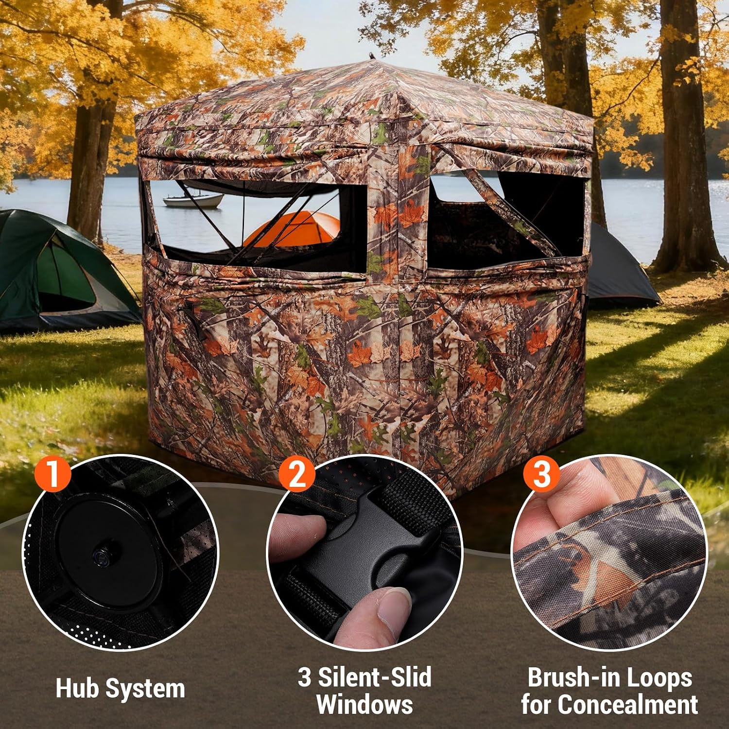 Thumbnail 4 de FUNHORUN 58F007 Hunting Blind, 270° See-Through Pop-Up Camo Shelter