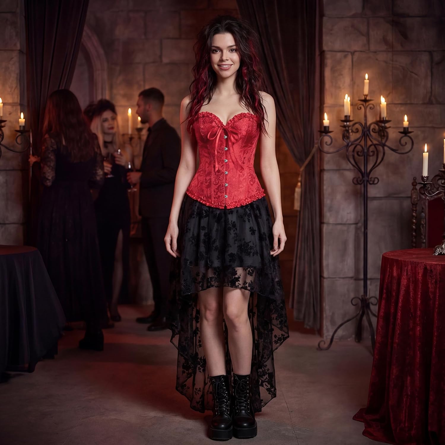 Thumbnail 4 de Corsets-Ye819 Victorian Overbust Corset Top, Black Brocade Lace-Up Bustier