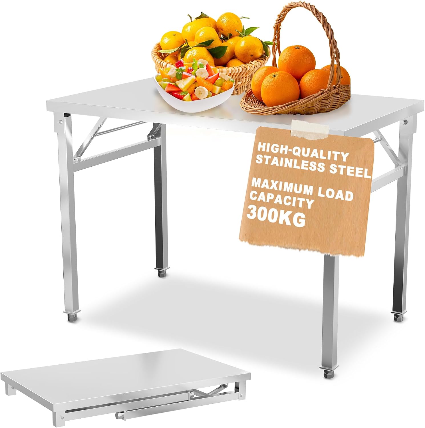 Detalle de UISEBRT opvouwbare werktafel in roestvrij staal, 120 x 60 x 85 cm, tot 300 kg