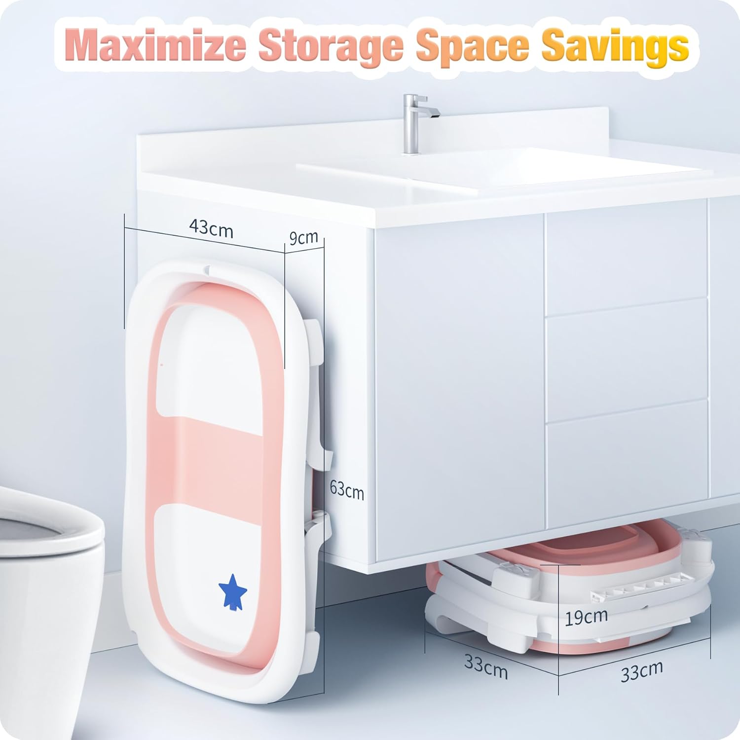 Thumbnail 6 de Rabb 1st Baby Badewanne faltbar für Neugeborene bis Kleinkinder (0–2 Jahre) in Rosa – mit rutschfester Matte und Abflussloch