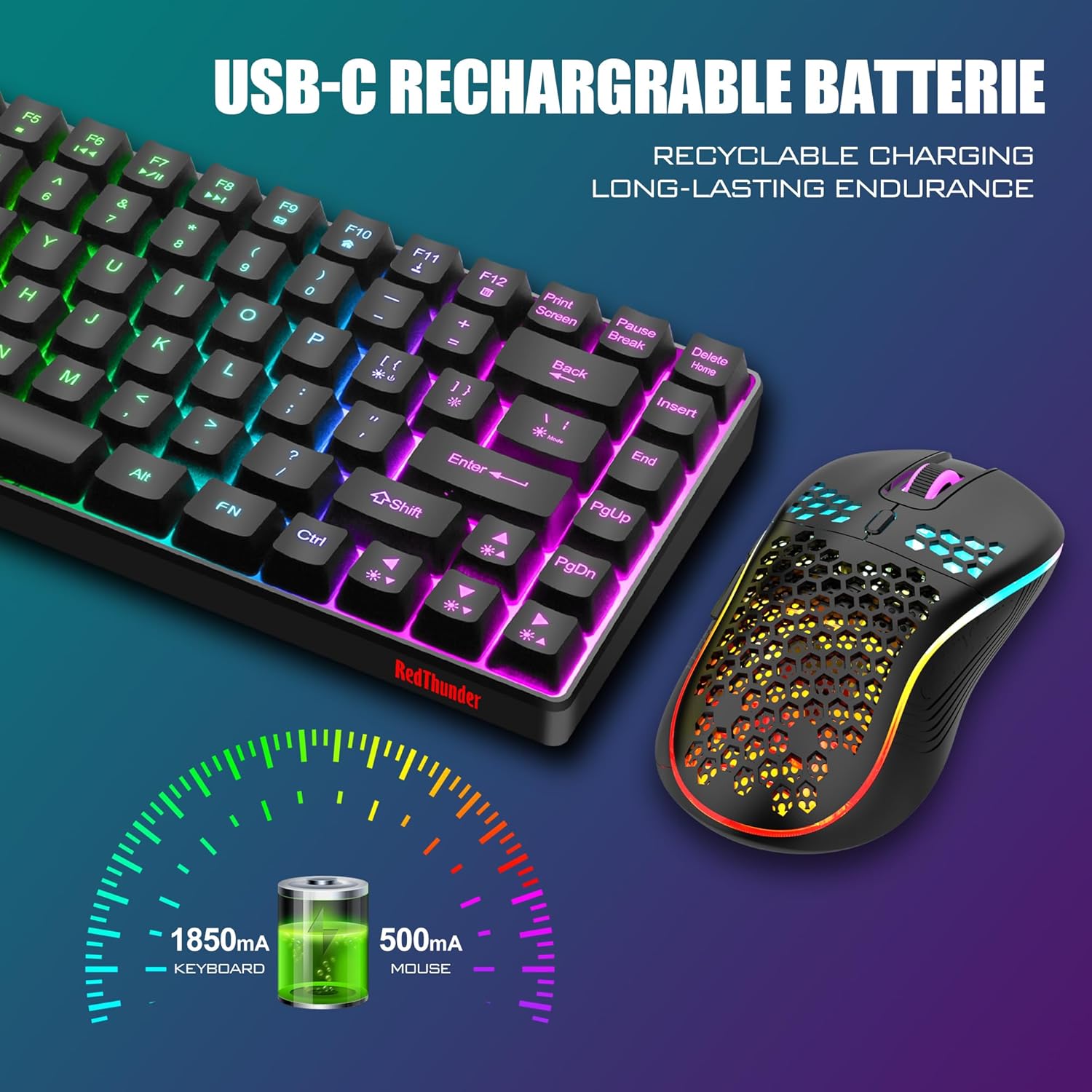 Thumbnail 4 de RedThunder K84 Wireless Keyboard & Mouse Combo: 75% Compact, Rainbow Backlight, USB 2.4G