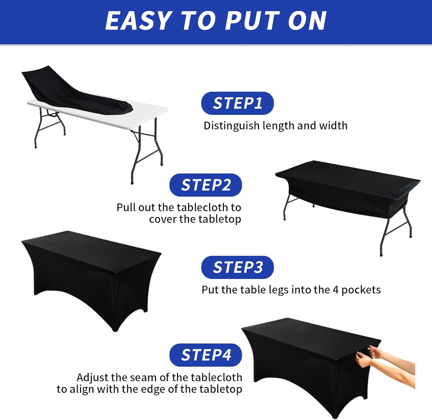 Detalle de Fixwal 3 Pack black table cloth for 6FT