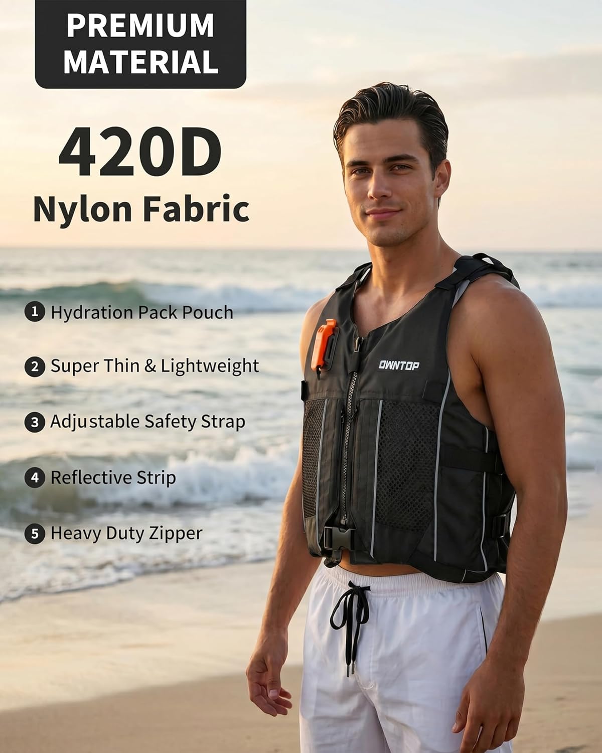 Thumbnail 1 de Owntop Swim Jacket Adult Youth | Hydration Pack, Dual Mesh Pockets, and Attached Whistle