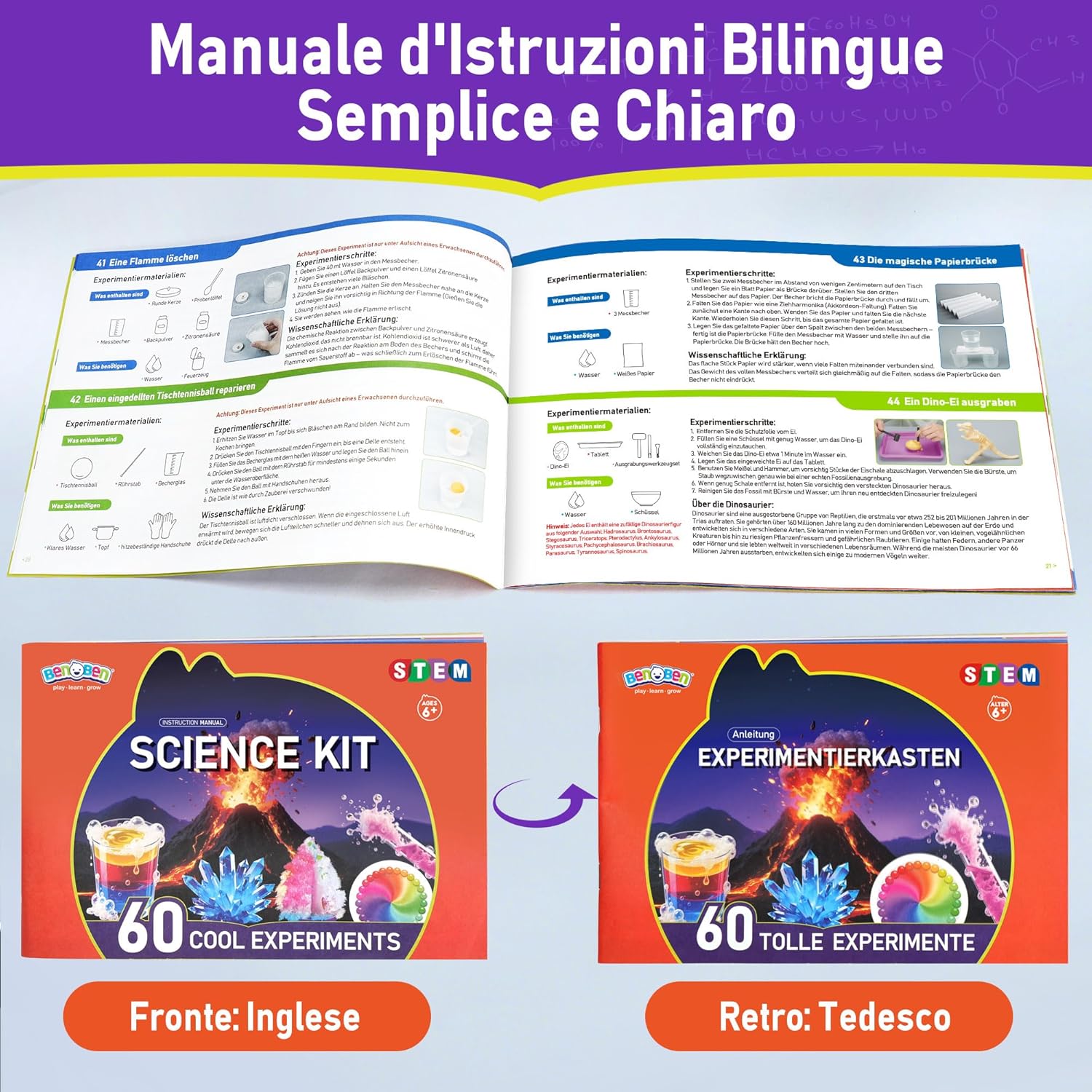 Detalle de BenBen 60+ Esperimenti per Bambini dai 6 Anni in su – Kit Scientifico Educativo