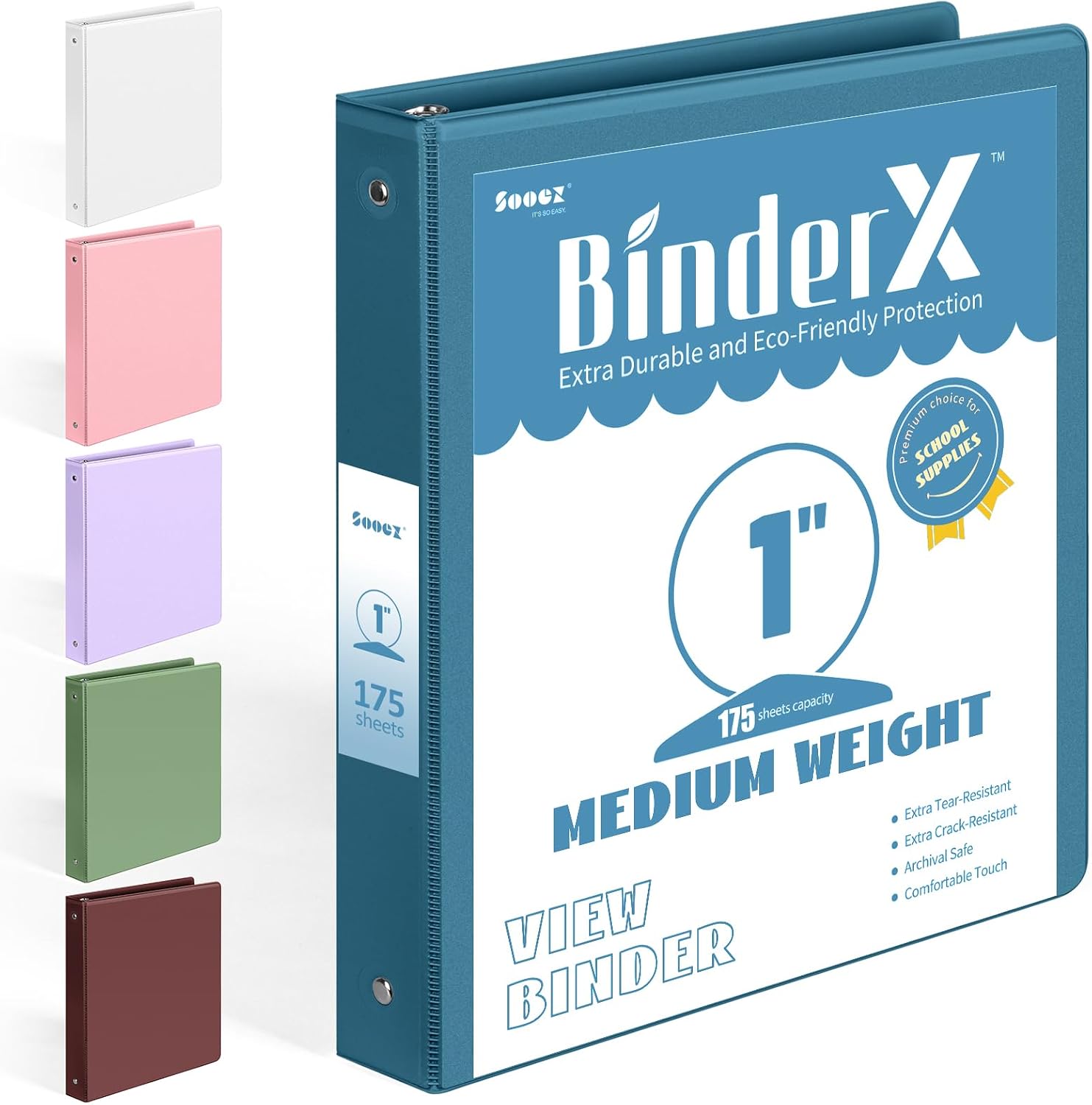 Detalle de Sooez BinderX SZA1601-10401A 1-Inch 3-Ring Binder, Navy Blue, PVC-Free