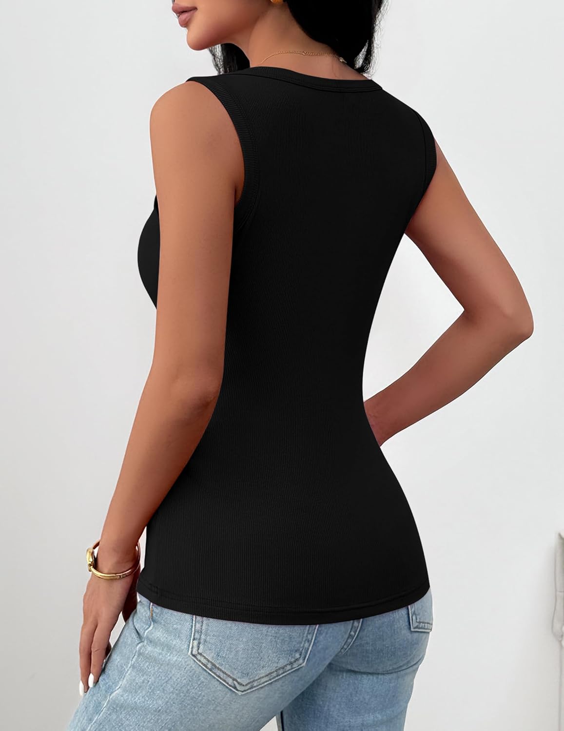Detalle de Zeagoo Women's Square Neck Ribbed Tank Tops — 2026 Summer Slim Fit