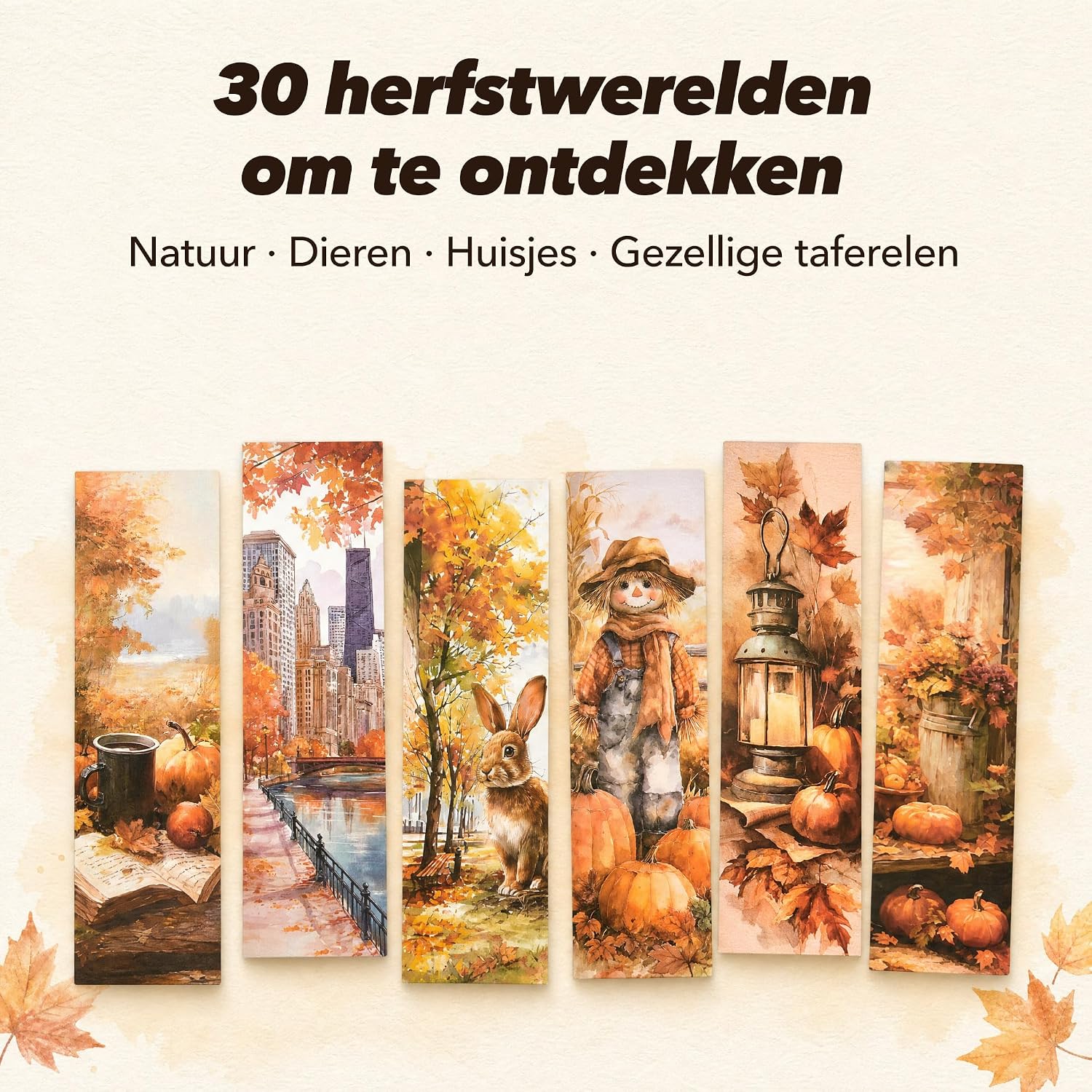 Detalle 2 de ASSZBE BM2026-3 herfstboekenleggers van karton, 30 verschillende ontwerpen
