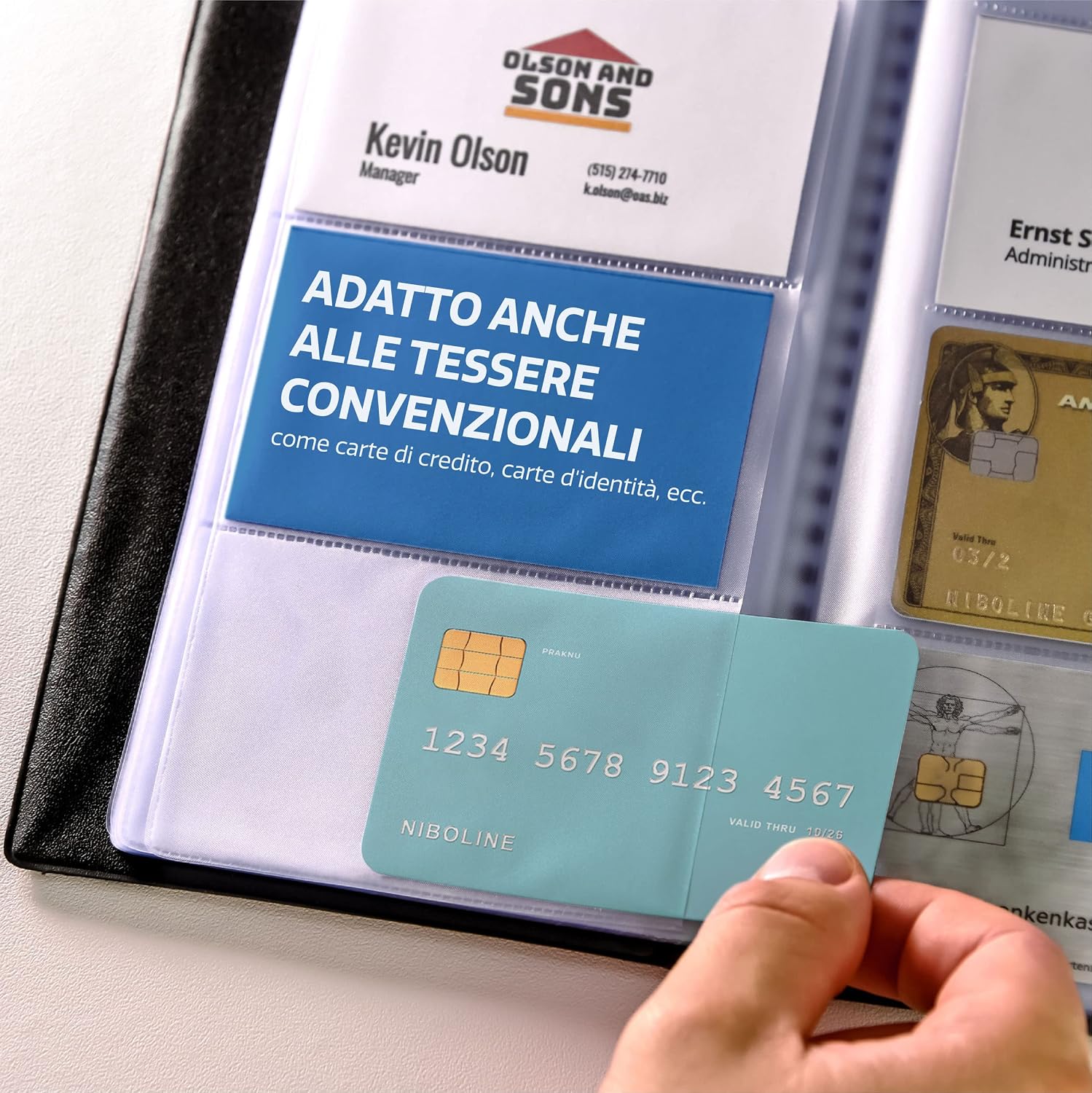 Thumbnail 3 de Praknu porta biglietti da visita con 256 fogli trasparenti, raccoglitore salvaspazio nero