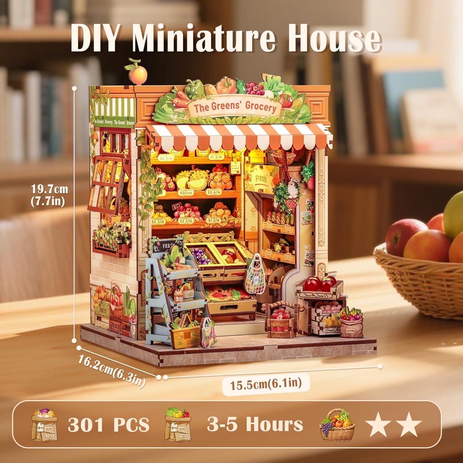 Detalle de CUTEBEE Book Nook – Puppenhaus Kit ‚The Greens' Grocery‘, 3D Holz-Bausatz als tragbare Miniatur-Bookend-Dekoration