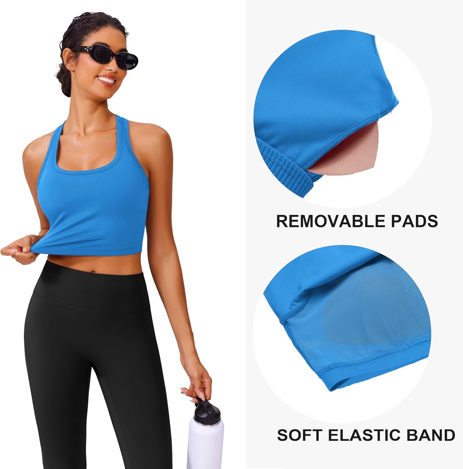 Detalle de PINSPARK Women's Racerback Sports Bra Tank with Light Support and Removable Cups