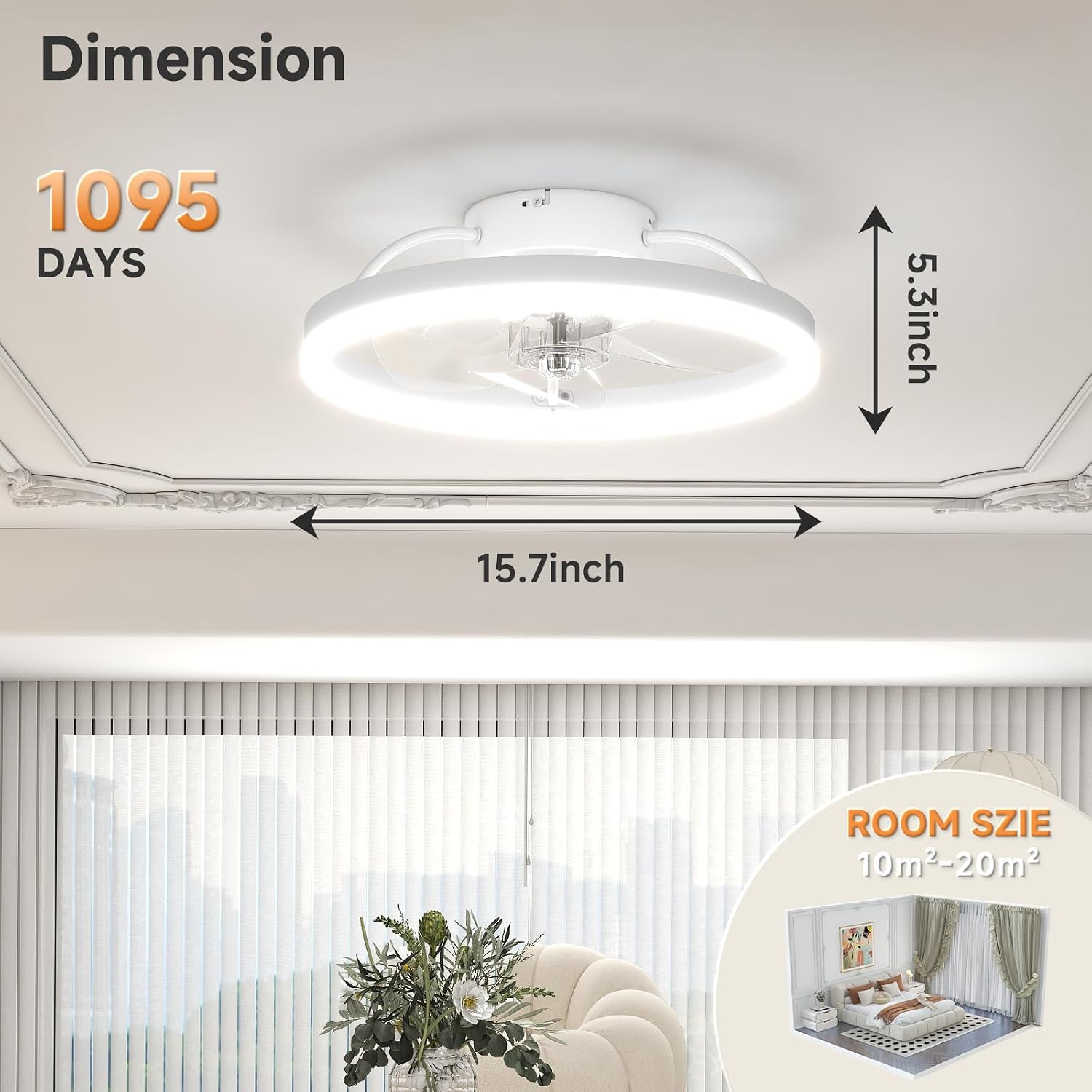 Detalle 2 de VOLISUN 21273ZM Low-Profile Ceiling Fan with Light, 6 Speeds, Dimmable LED