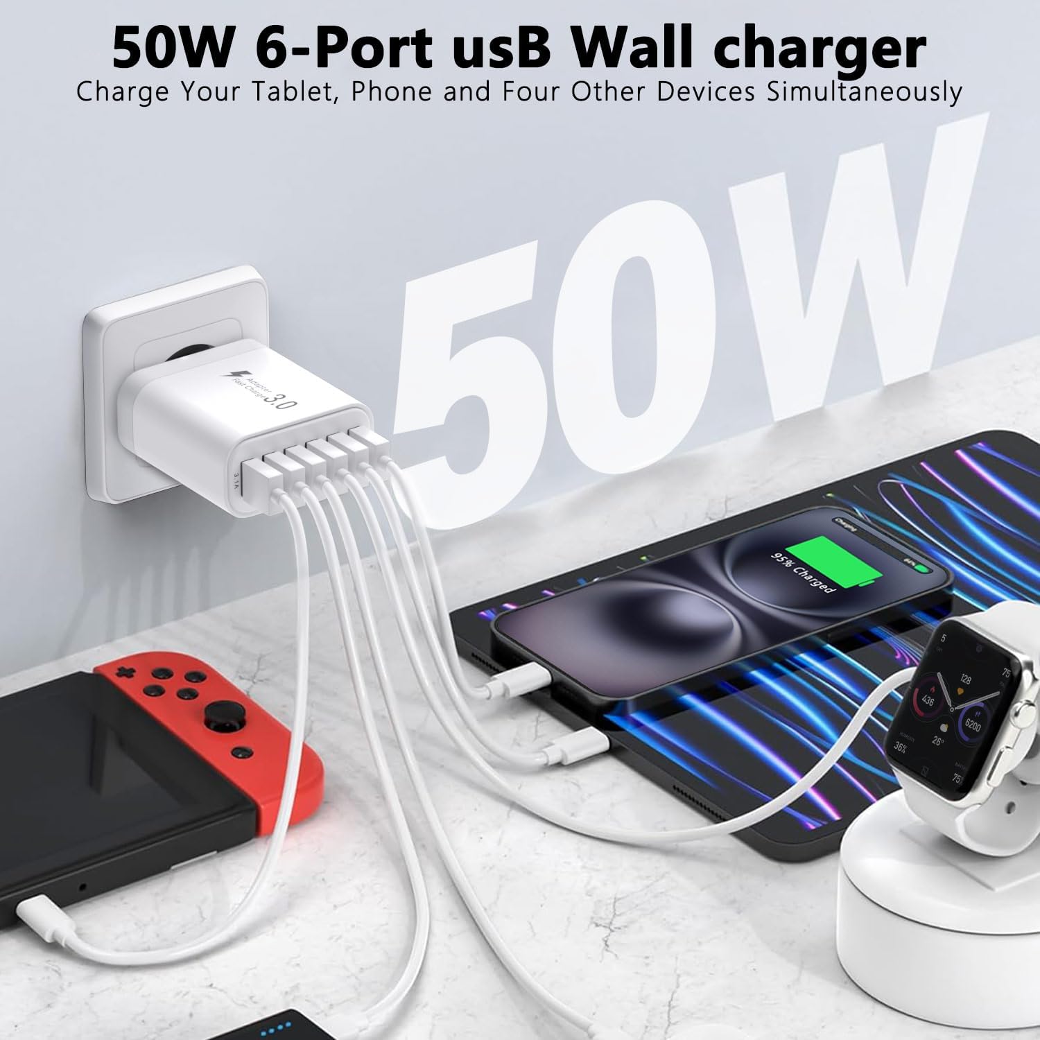 Thumbnail 1 de 50W USB Ladegerät Mehrfach – 6-Ports Ladenstation mit QC3.0