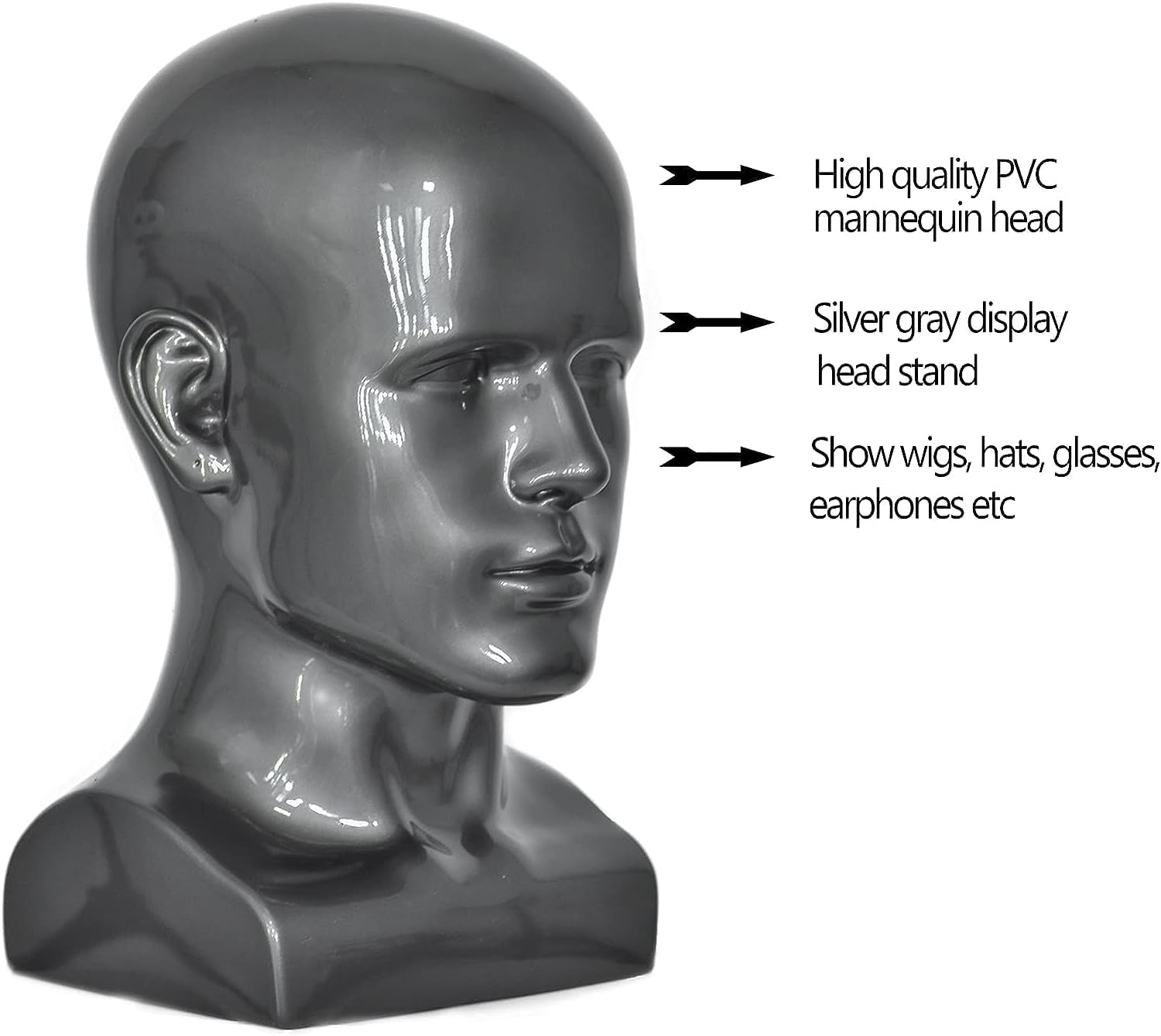 Thumbnail 3 de Tcwuzick Male Mannequin Head for Display – Professional PVC Head, Grey