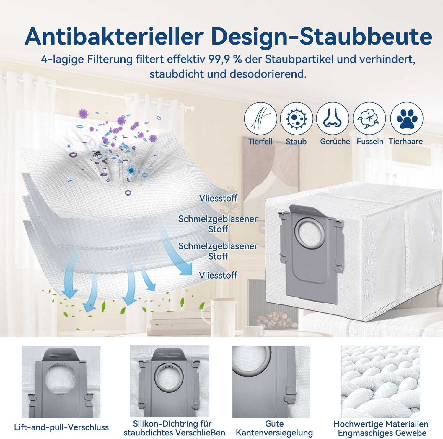 Detalle de 16er-Pack Staubbeutel kompatibel mit Roborock Q Revo/Qrevo/Saros 10R/10 – Hochwertiger Ersatz