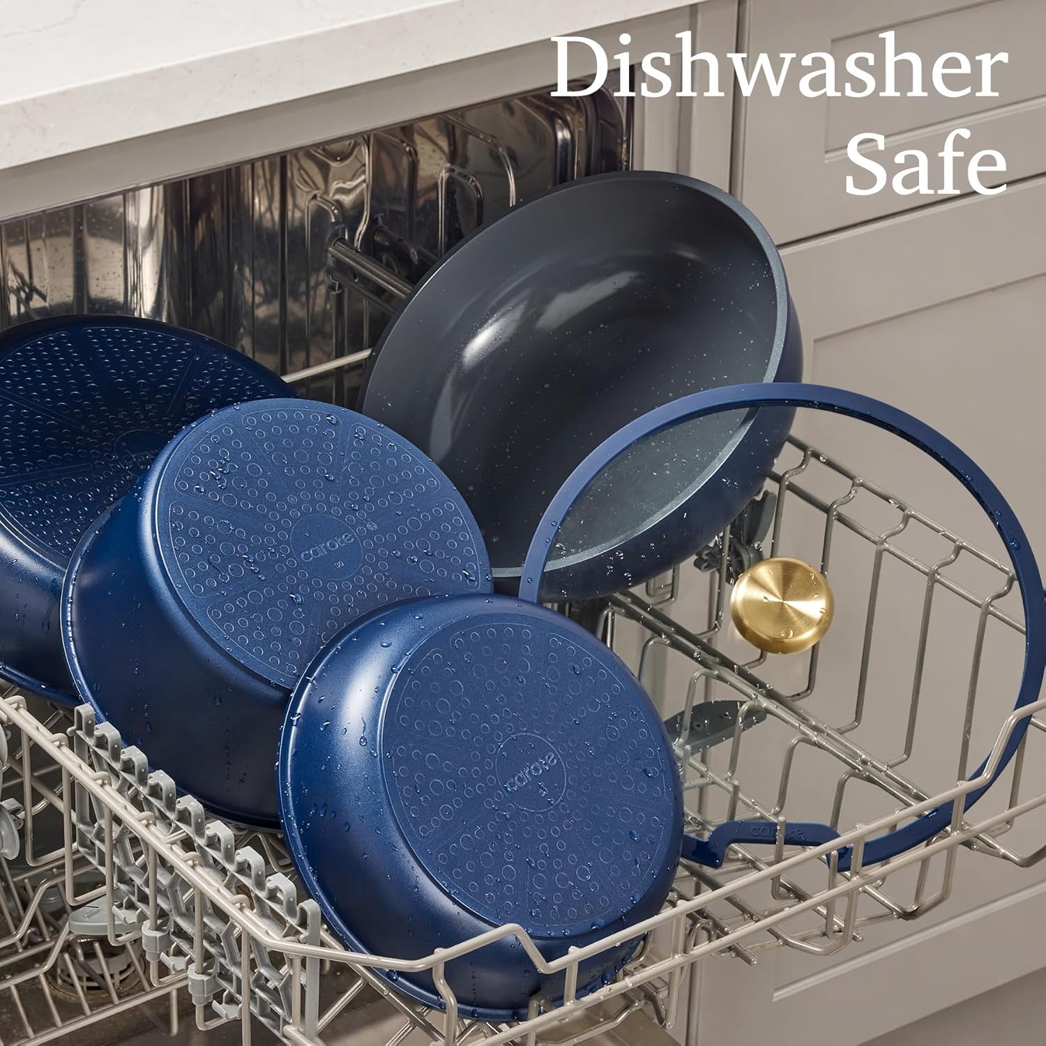 Thumbnail 5 de CAROTE Blue & Gold Ceramic Cookware Set: Non-Toxic, PFAS-Free 15-Piece with Detachable Handles