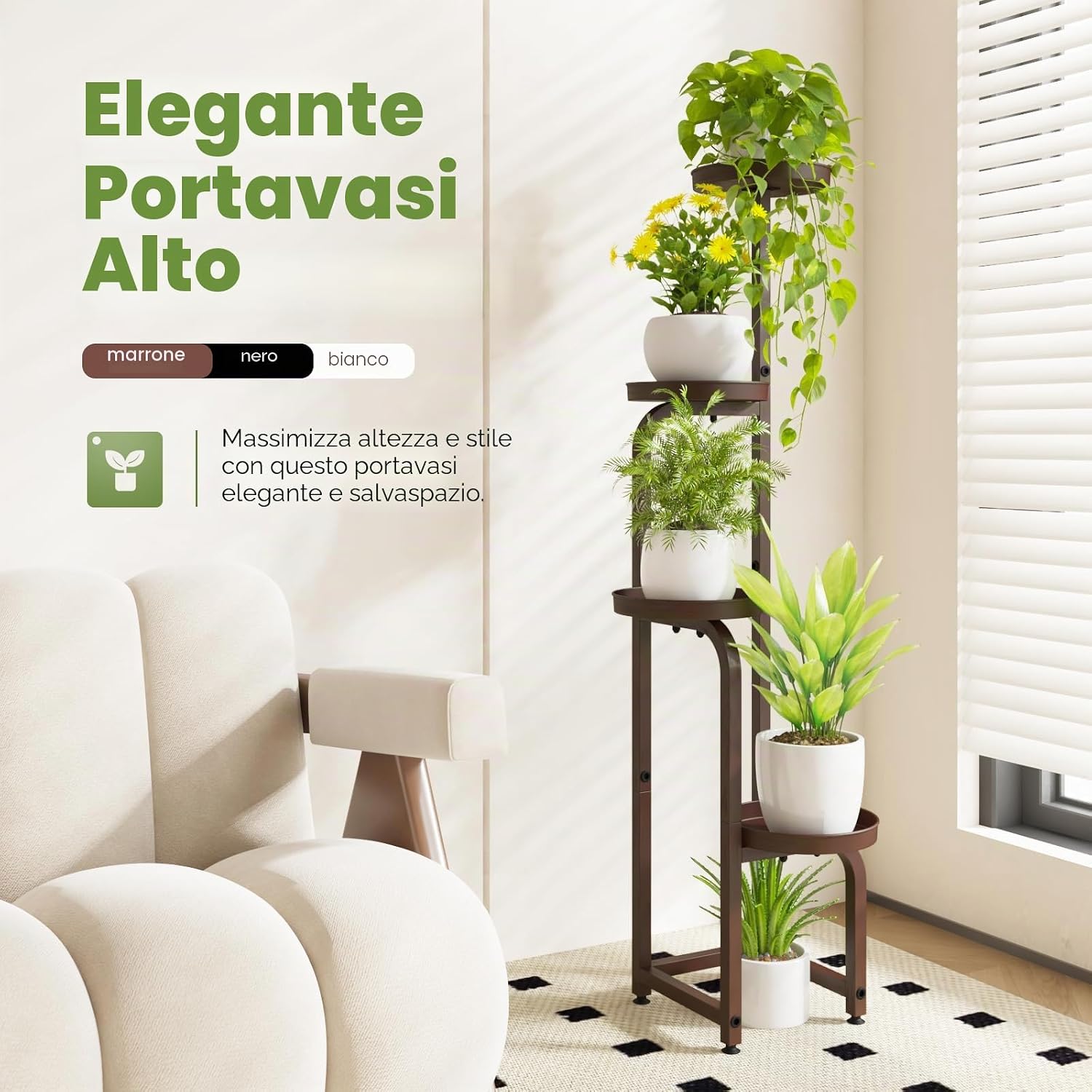 Detalle de Bamworld Porta Piante da Esterno/Interno: supporto a spirale in ferro, 4 livelli, Marrone, 116,8 cm