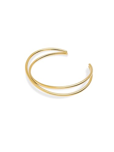 Detalle de SINGULARU - Brazalete Cruzado: Pulsera rígida en acero con baño de oro 18kt, doble hilo cruzado