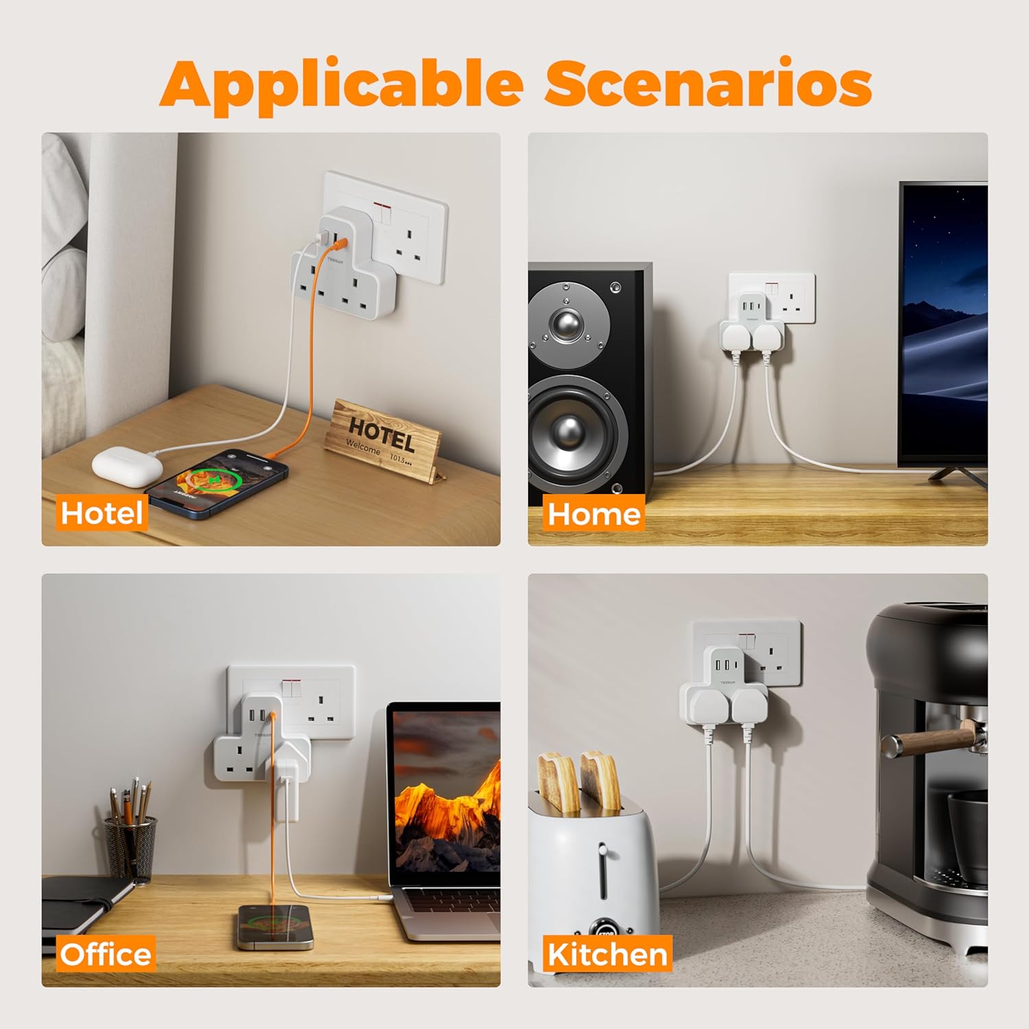 Thumbnail 6 de TESSAN Plug Adapter 3 USB Ports 2‑way 🪫