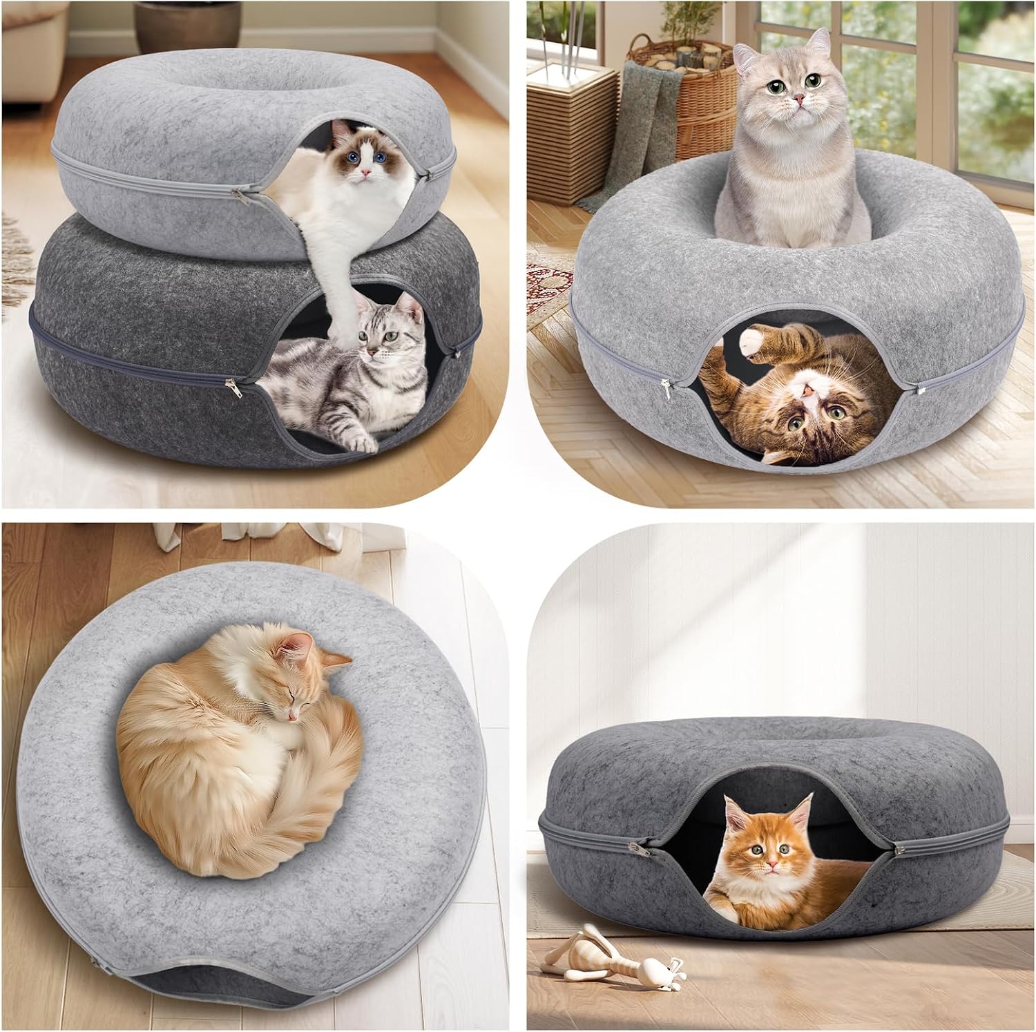Thumbnail 4 de Heeyoo Hy-MZCCBT Cat Cave, 24-Inch Donut Tunnel, Light Grey