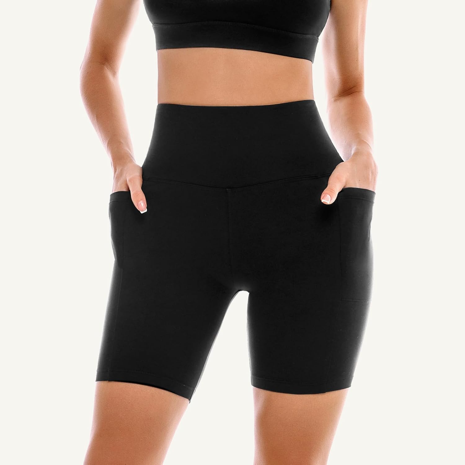 Detalle 2 de Leafigure 2-Pack High-Waisted Women’s Biker Shorts with Pockets (Yoga, Running, Gym)