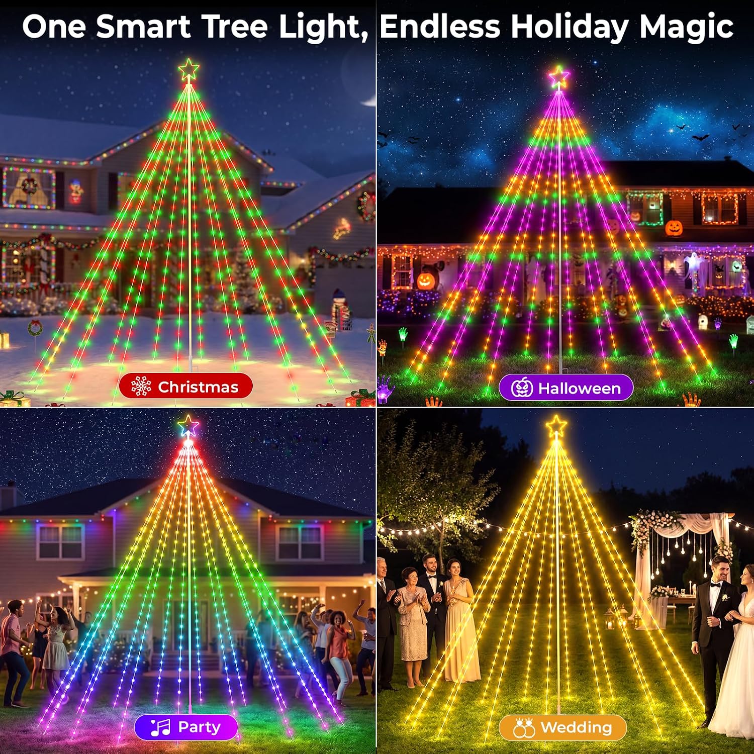 Detalle de Avatar Controls BESL92 12 ft Smart Flagpole Christmas Tree Lights, 488 RGB LEDs