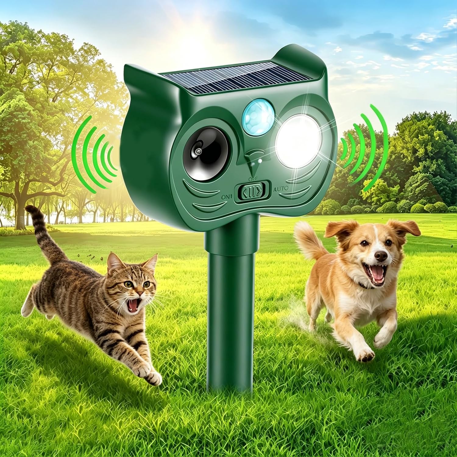 Detalle de Cat Repellent For Gardens with LED Flash, PIR Motion Sensor and Multi-Mode Ultrasonic Deterrent