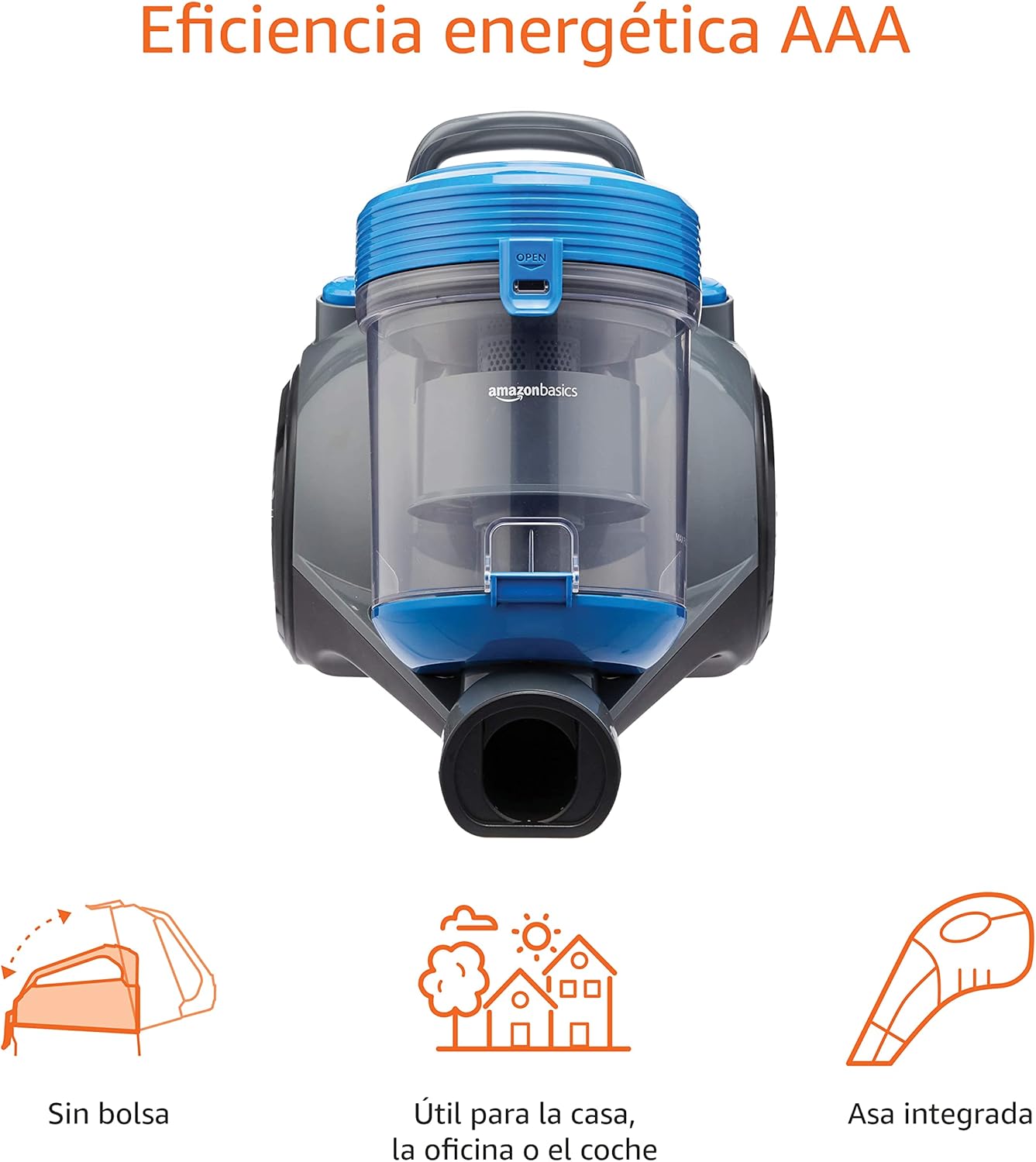 Detalle 2 de Amazon Basics Aspirador Cilindro Sin Bolsa 700W, HEPA, Ligero