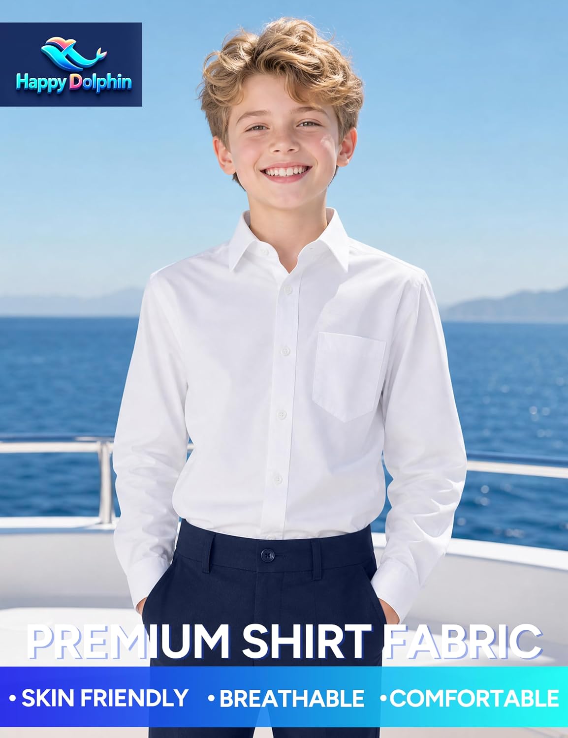 Detalle 2 de Happy Dolphin Boys’ Formal Suit Set with Adjustable Waist for Weddings