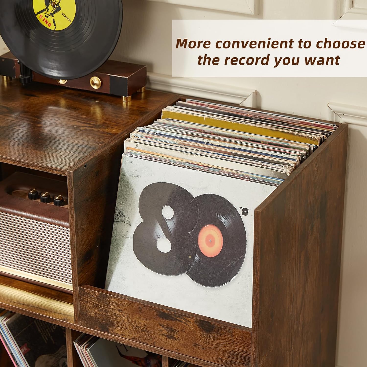 Thumbnail 2 de LELELINKY Large Record Stand With Storage and Shelf – Vinyl Holder with Presentation Surface for Up to 300 Albums