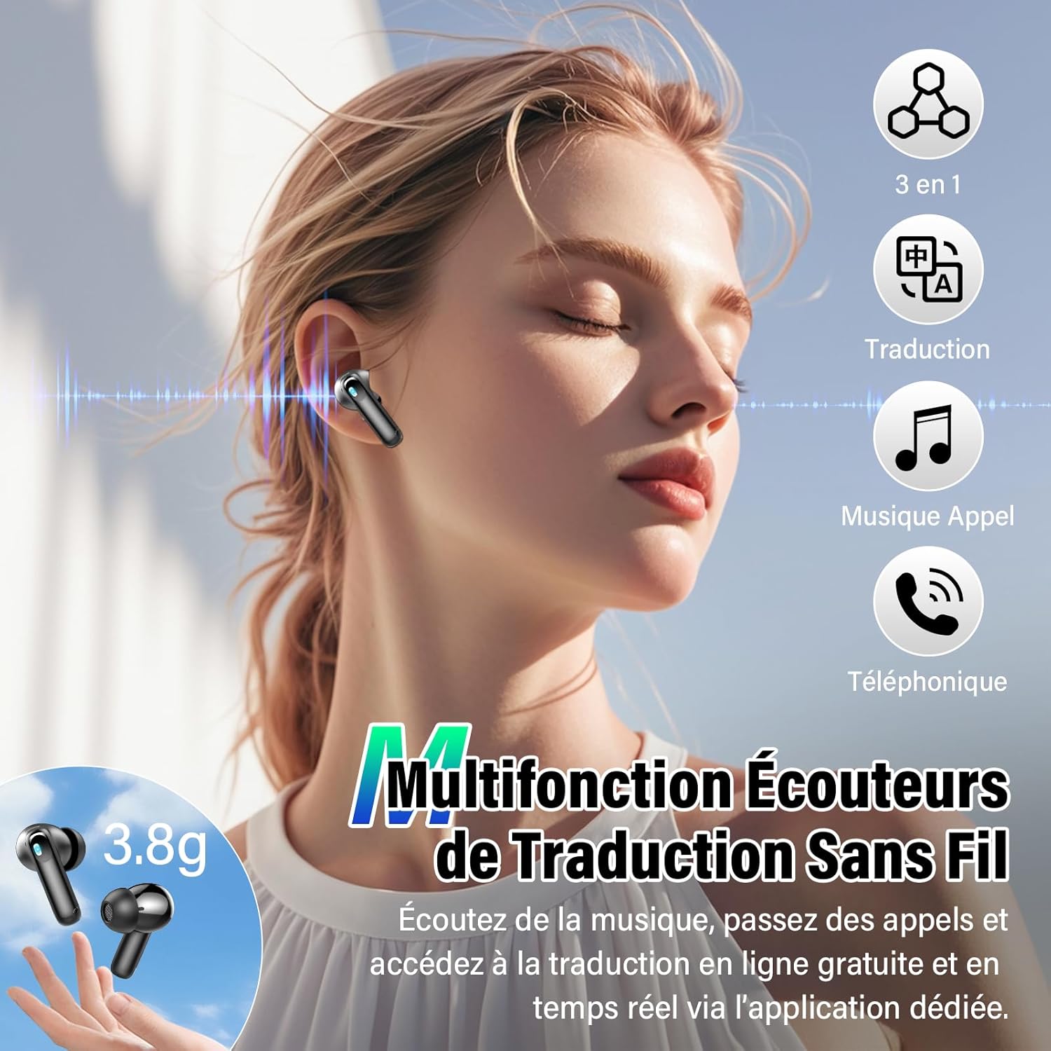 Thumbnail 4 de AI Écouteur Traducteur instantané 164 langues : ANC/ENC, écran tactile LED et autonomie jusqu’à 48 h