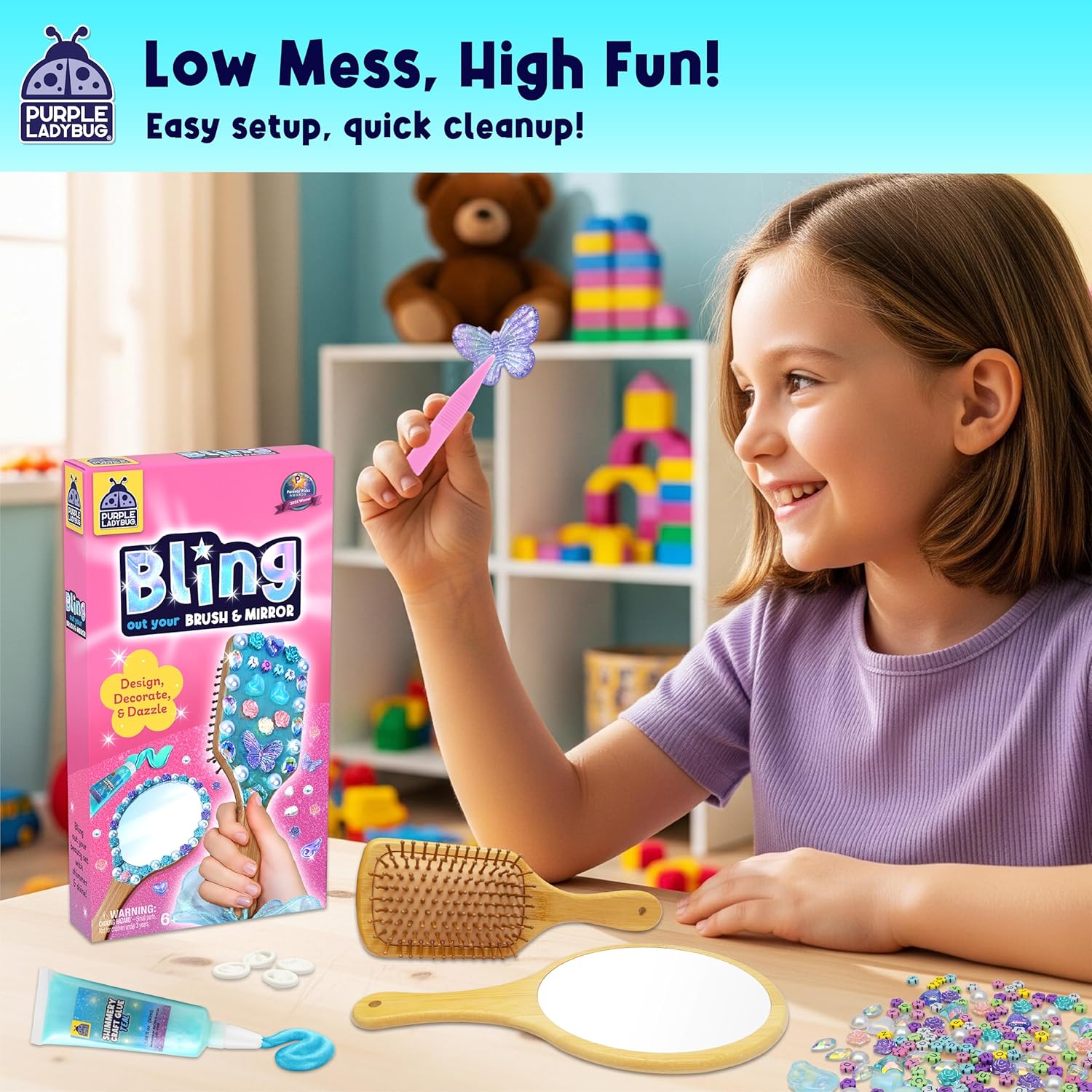 Thumbnail 6 de PURPLE LADYBUG Wooden Mirror & Brush DIY Kit for Ages 6-12 🎨