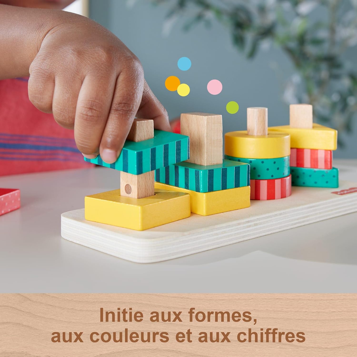 Detalle 2 de Puzzle Formes à Empiler Fisher-Price – Jeu de motricité fine en bois pour enfants dès 2 ans