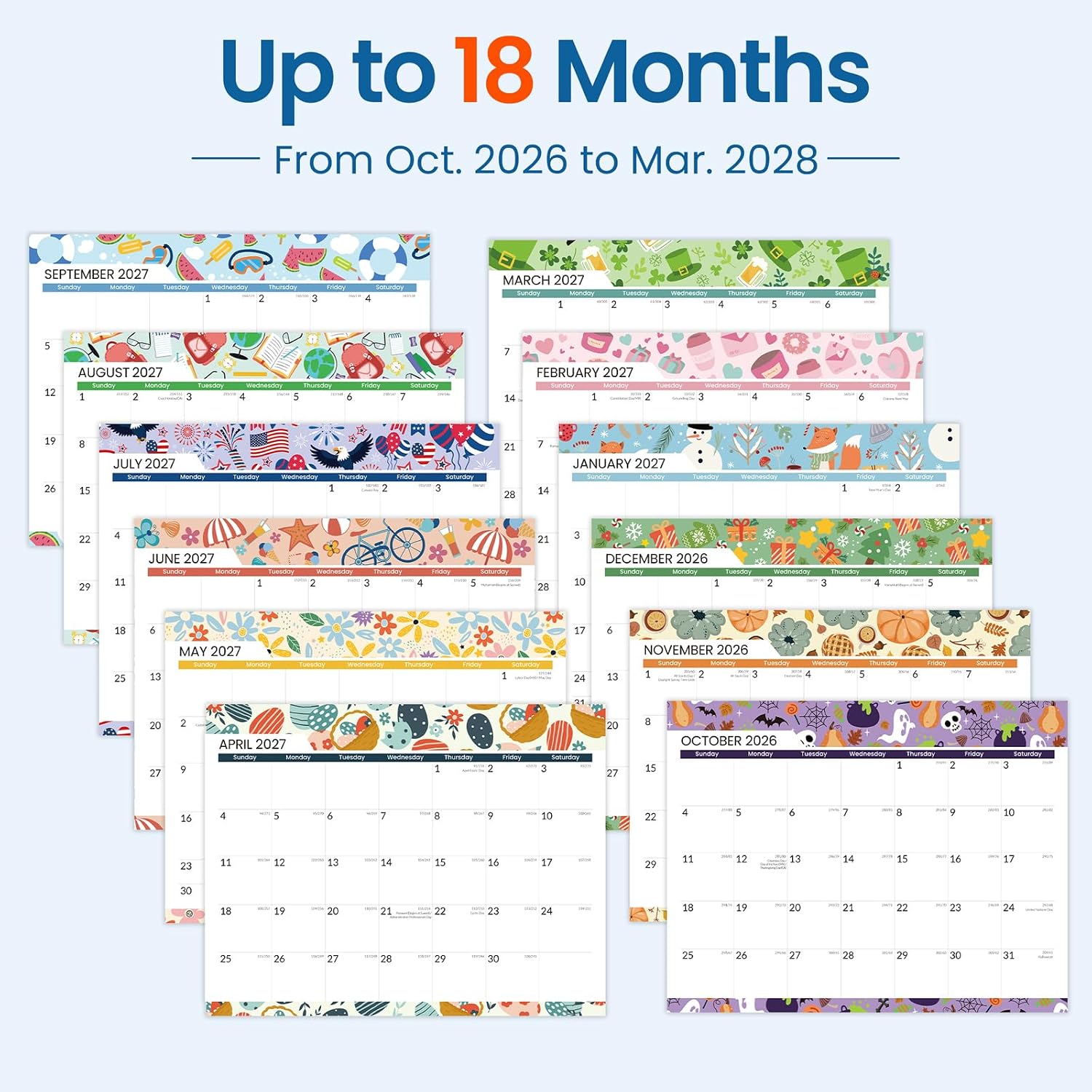 Detalle de SUNEE Magnetic Refrigerator Calendar, 18-Month, 8.5 x 11 Inches, 2026–2028