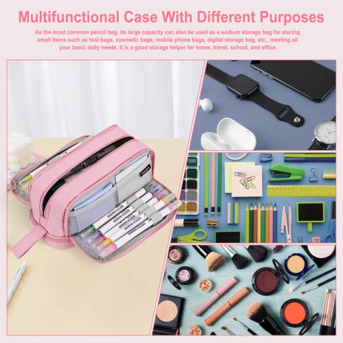 Thumbnail 2 de Sciphylia Trousse Scolaire Grande Capacité – Rose, étui à crayons multi‑poches