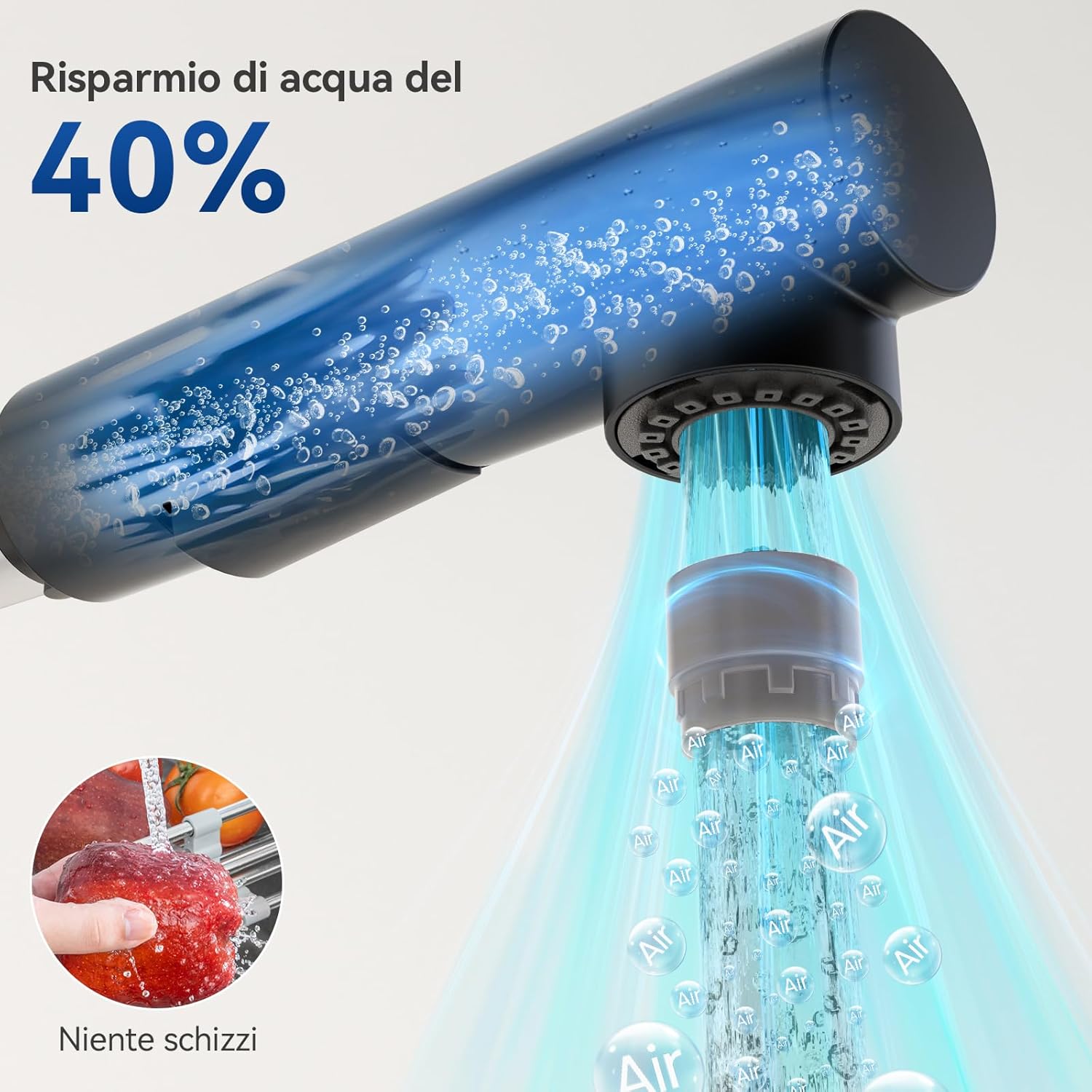 Thumbnail 4 de CECIPA Miscelatore cucina nero con doccetta estraibile, 2 modalità di getto e rotazione 360°