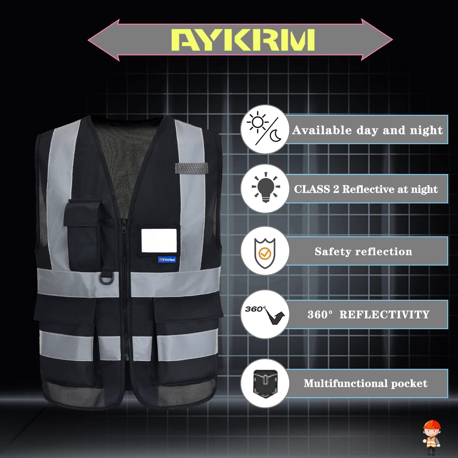 Detalle 1 de AYKRM 21-colour high-visibility executive vest with zip front, phone & ID pockets