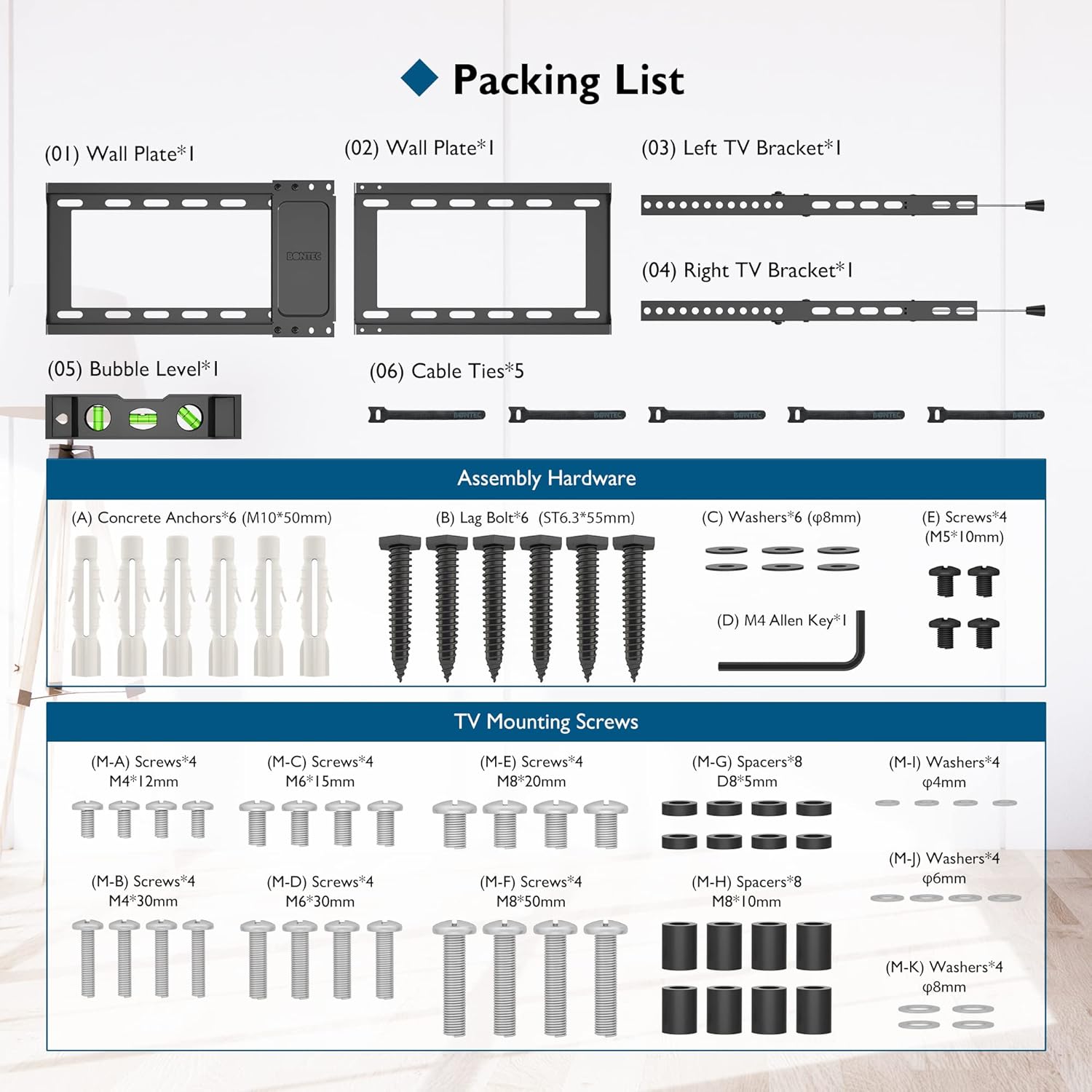 Thumbnail 6 de BONTEC Soporte TV Pared Inclinable 37–82 pulgadas
