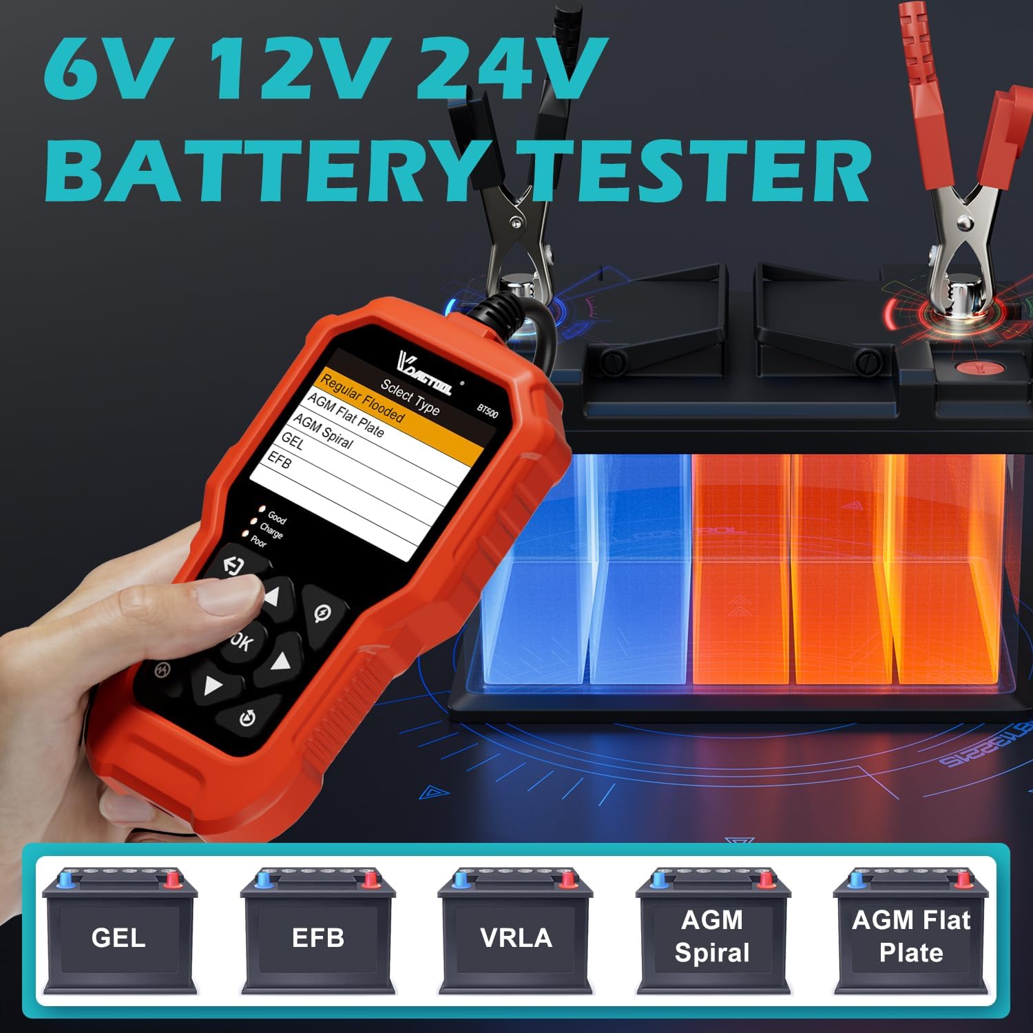 Detalle de VDIAGTOOL BT500 car battery tester 5–3000 CCA