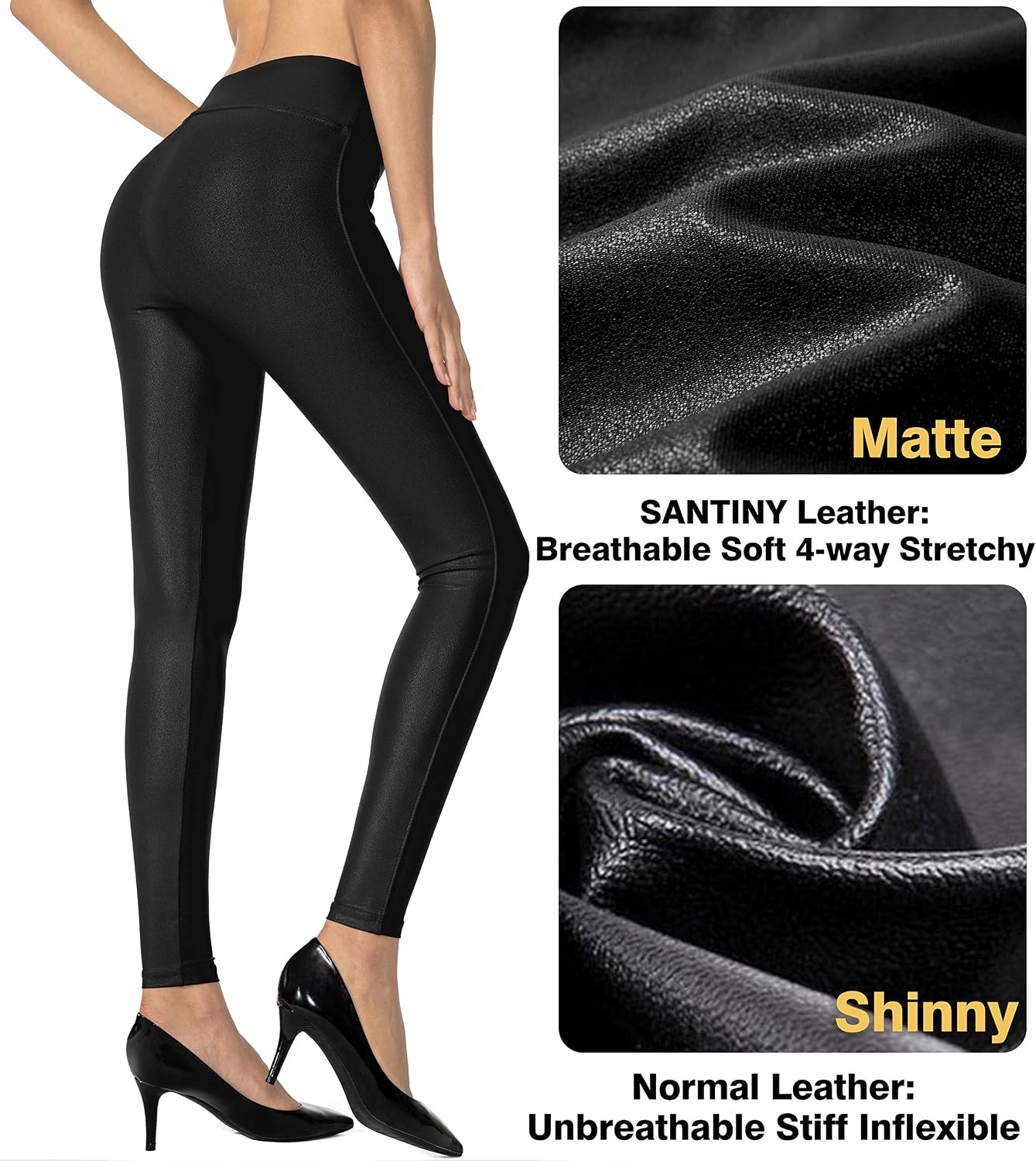 Detalle de SANTINY Faux Leather Leggings, 25.5"/27", High-Waisted 4-Way Stretch
