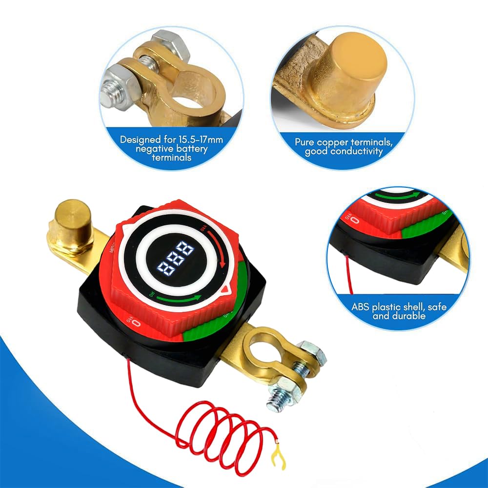 Thumbnail 4 de Batterietrennschalter mit Spannungsanzeige – DC 5–80 V Autobatterie-Hauptschalter mit Voltmeter