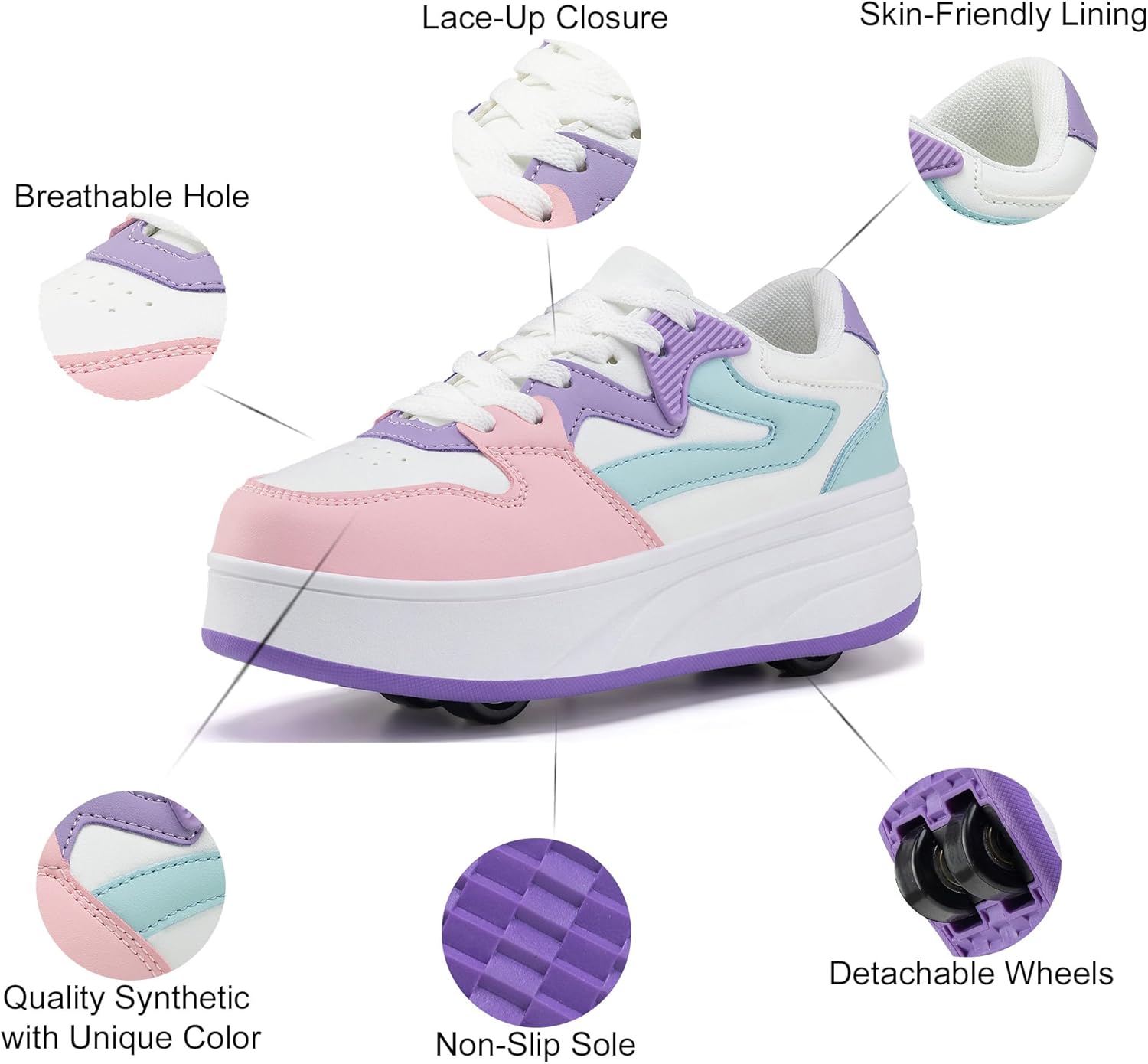 Detalle de ANEFUN Rollschuhschuhe für Kinder – 4 Rollen, abnehmbare Räder