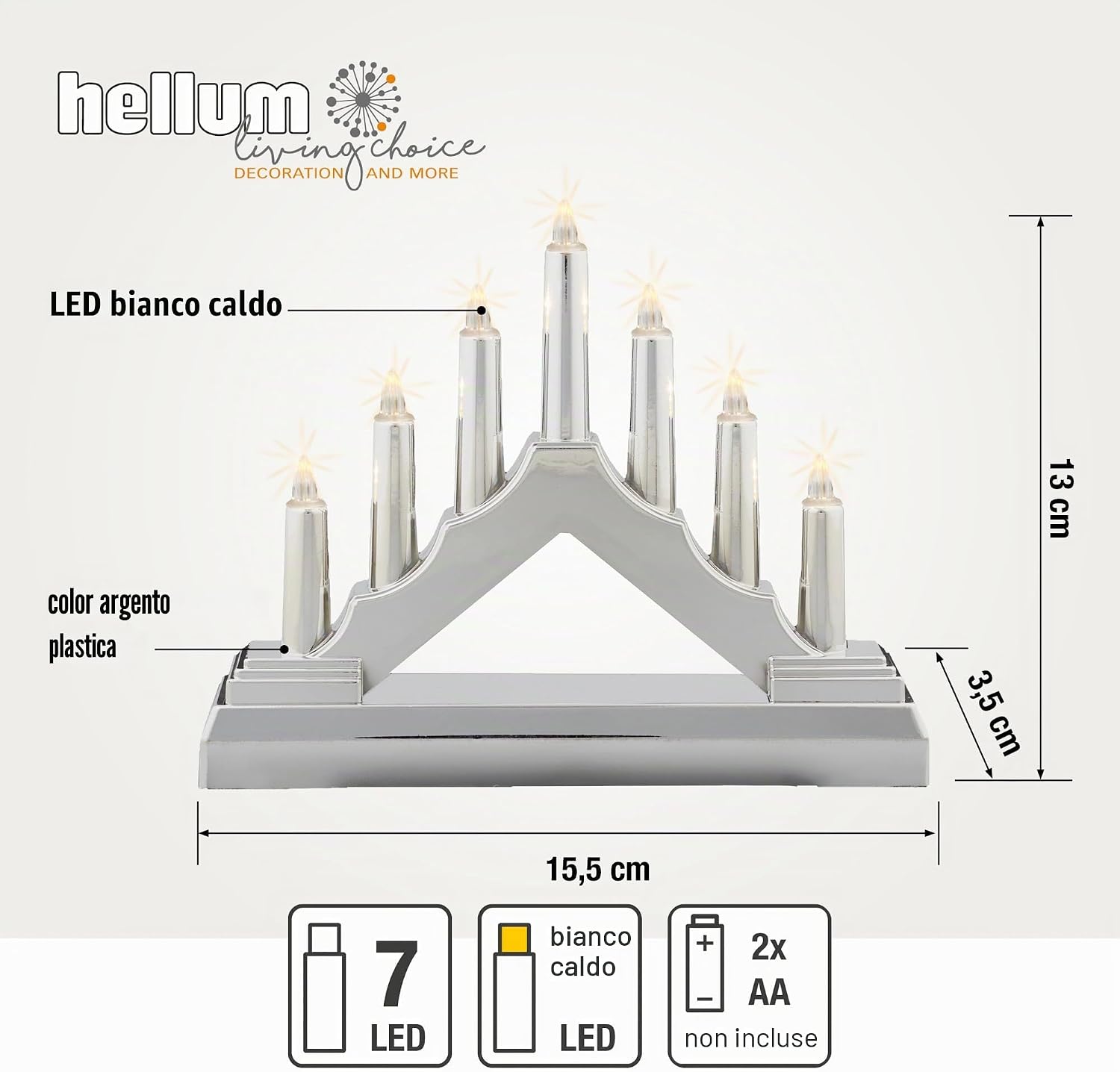 Detalle 2 de Hellum 520934: Candelabro LED argentato per interni con 7 luci calde