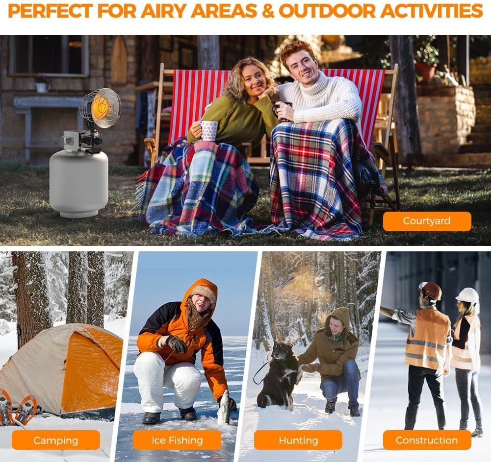 Detalle de CAMPLUX Tank Top Propane Outdoor Heater, 15,000 BTU, 3 Heat Settings