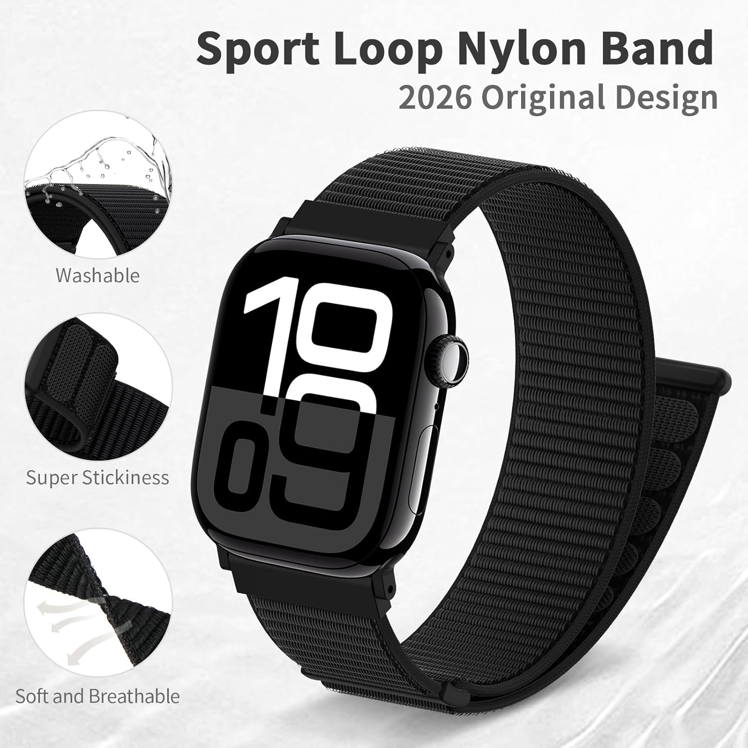 Thumbnail 1 de DigiHero Nylon Sport Loop Compatible with Apple Watch (Black) – 38mm to 49mm